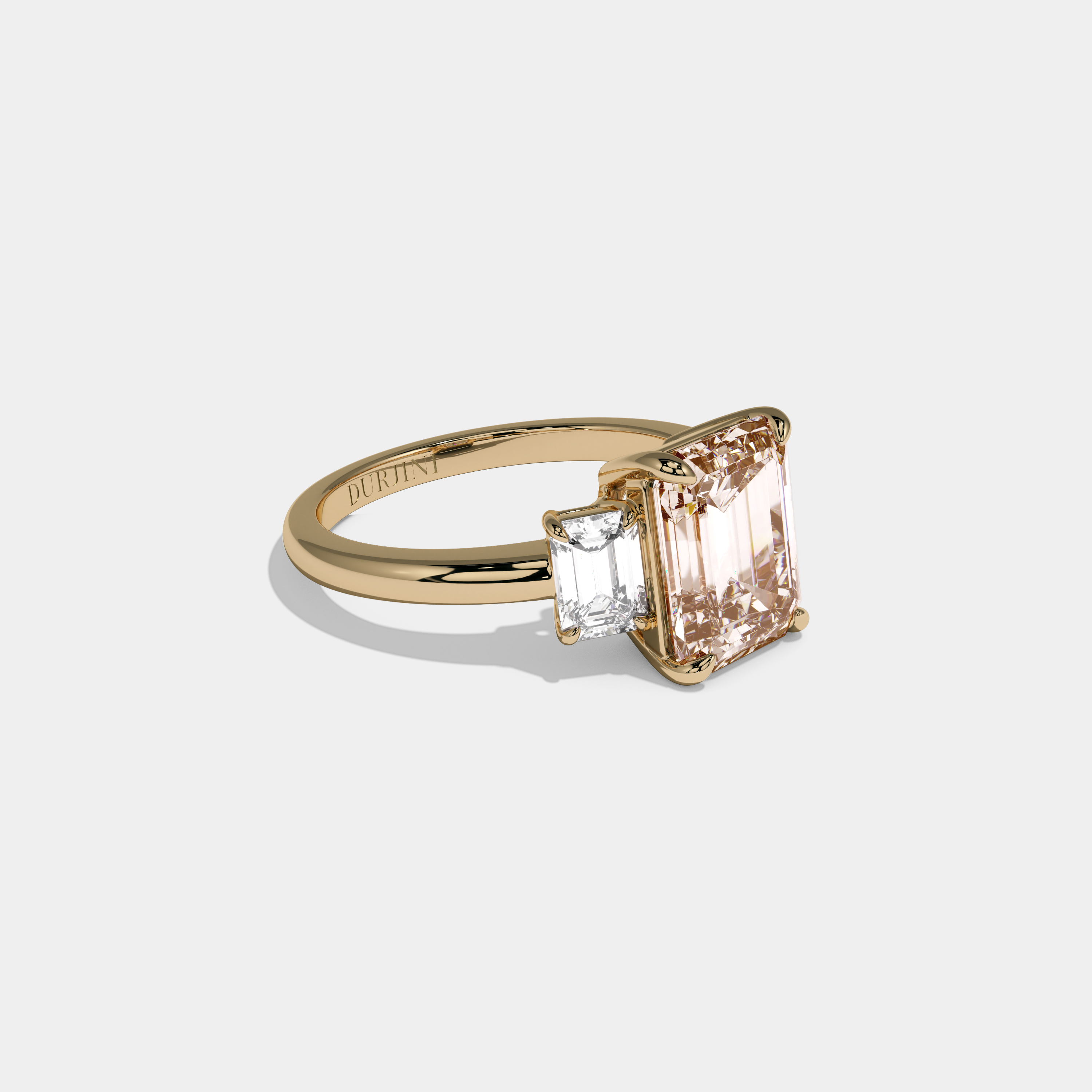 Augusta Fancy Champagne Brown Emerald Cut Diamond Plain Band With Emerald Cut Sides Engagement Ring 8ct 18k Yellow Gold