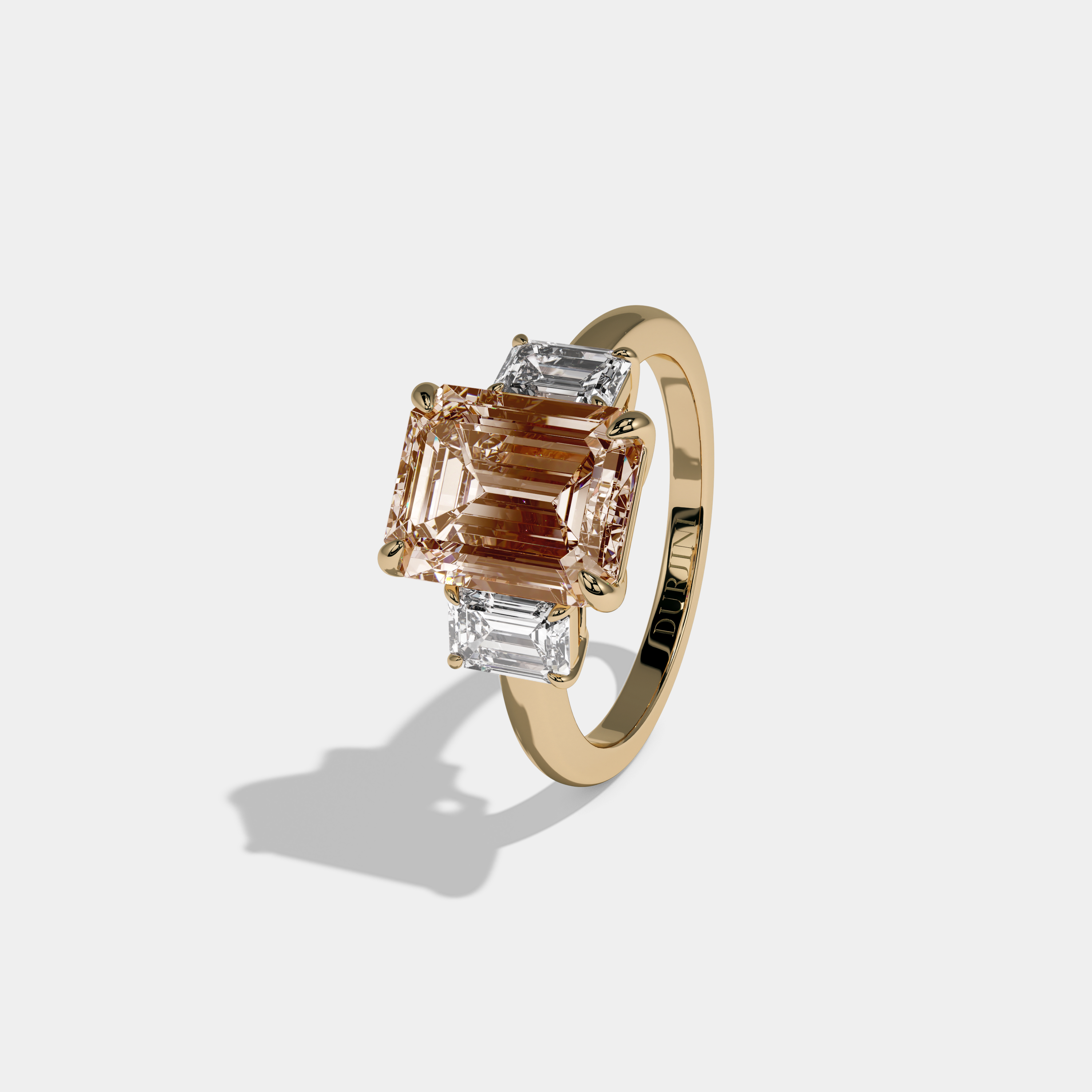 Augusta Fancy Champagne Brown Emerald Cut Diamond Plain Band With Emerald Cut Sides Engagement Ring 8ct 18k Yellow Gold