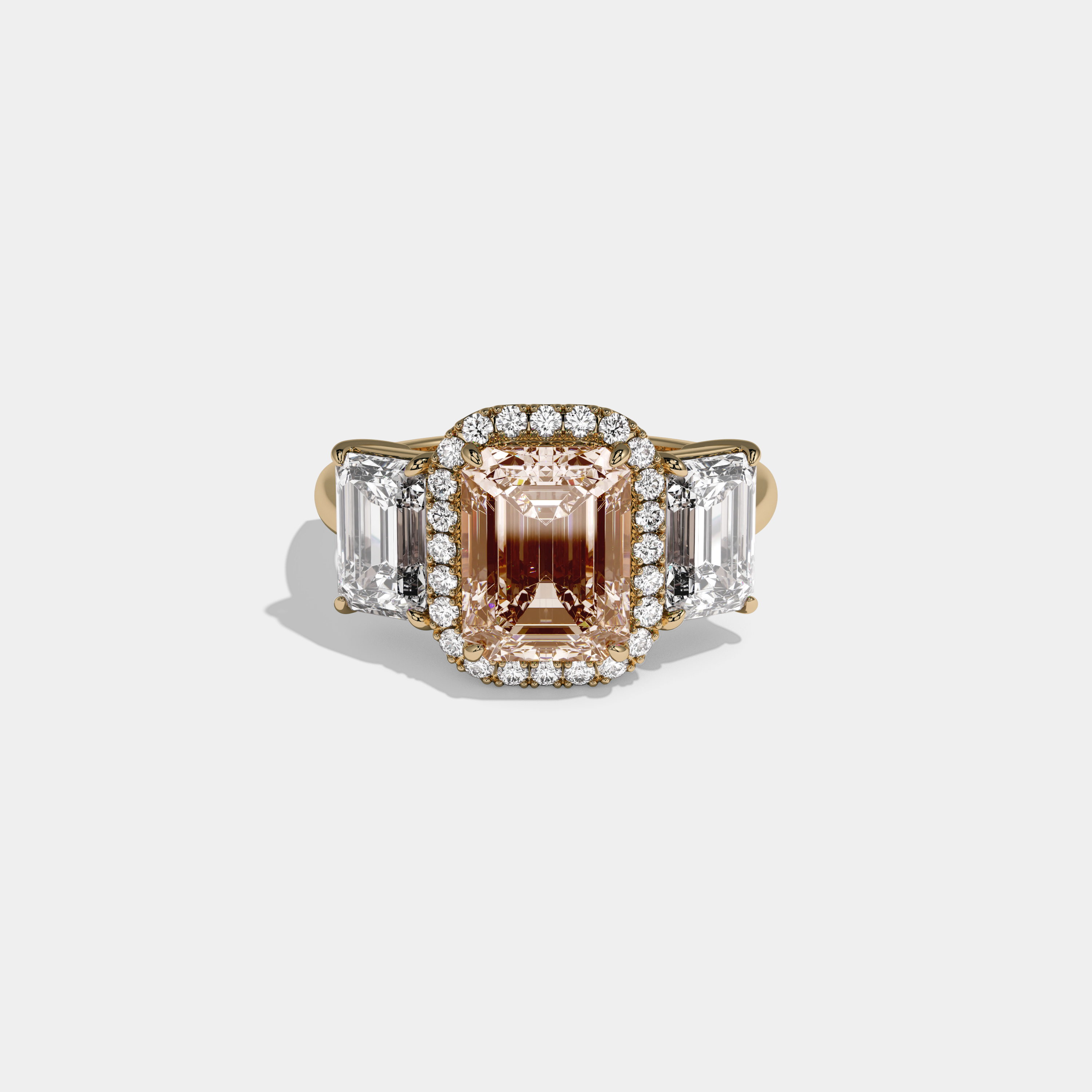 Philippa Fancy Champagne Brown Emerald Cut Diamond Plain Band With Emerald Cut Sides Engagement Ring 8ct 18K Yellow Gold