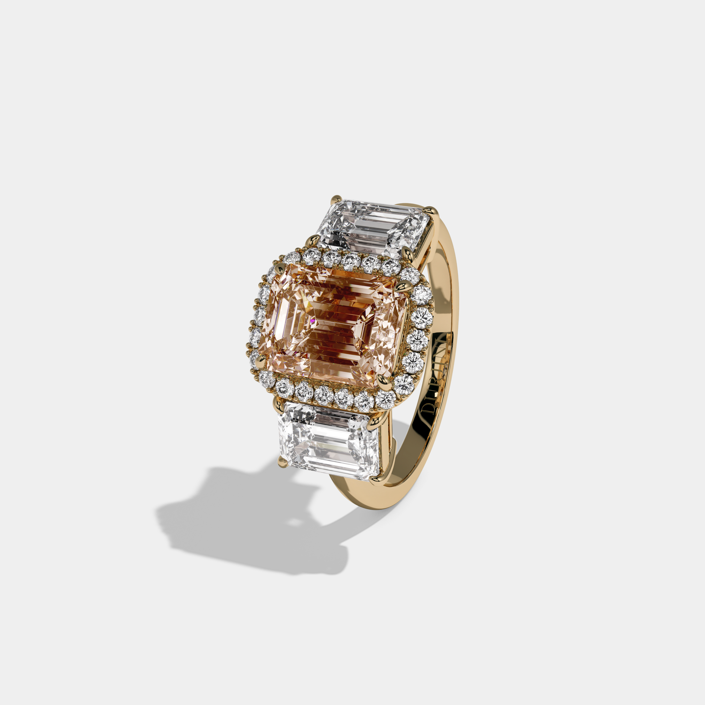 Philippa Fancy Champagne Brown Emerald Cut Diamond Plain Band With Emerald Cut Sides Engagement Ring 8ct 18K Yellow Gold