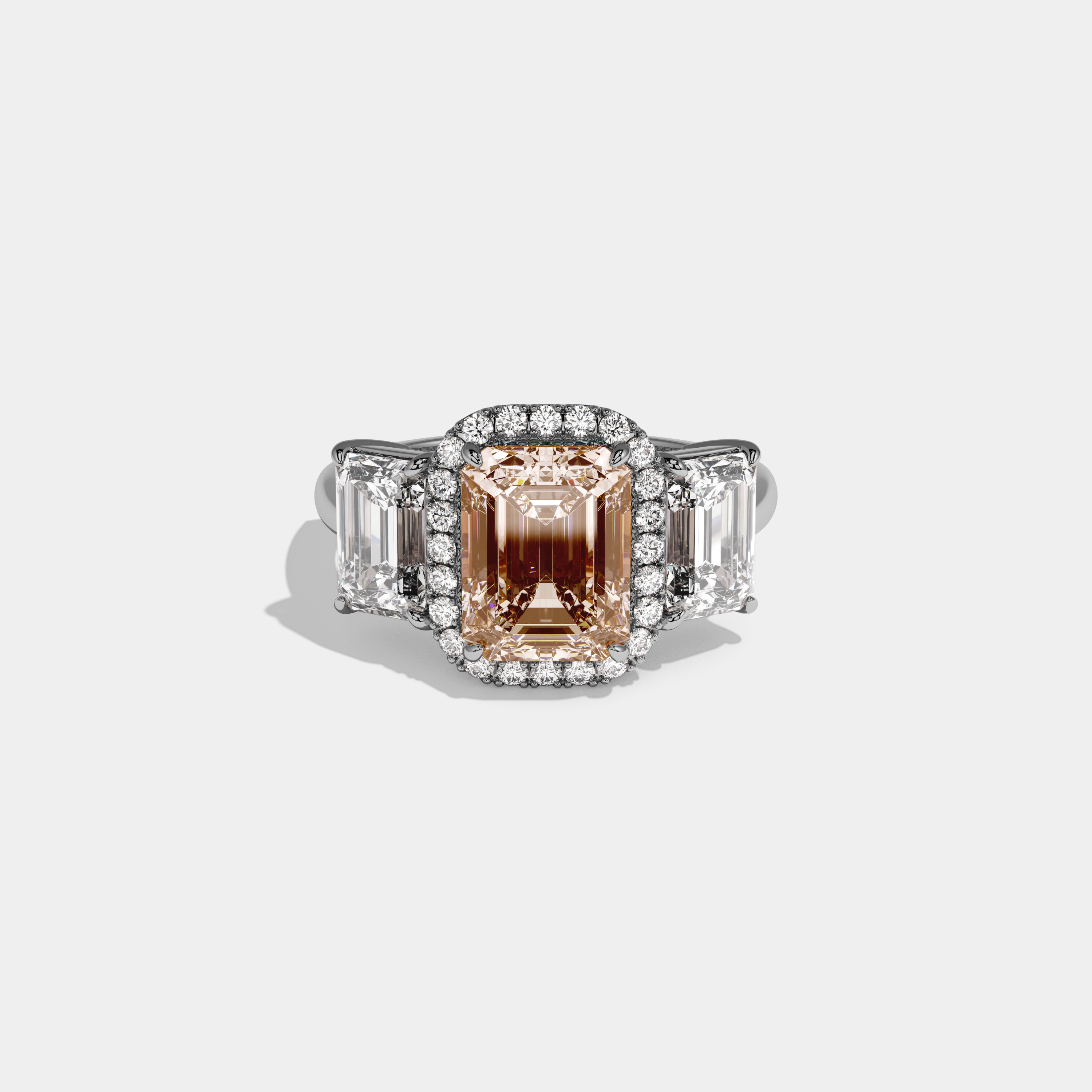 Augusta Fancy Champagne Brown Emerald Cut Diamond Plain Band With Emerald Cut Sides Engagement Ring 8ct 18K White Gold