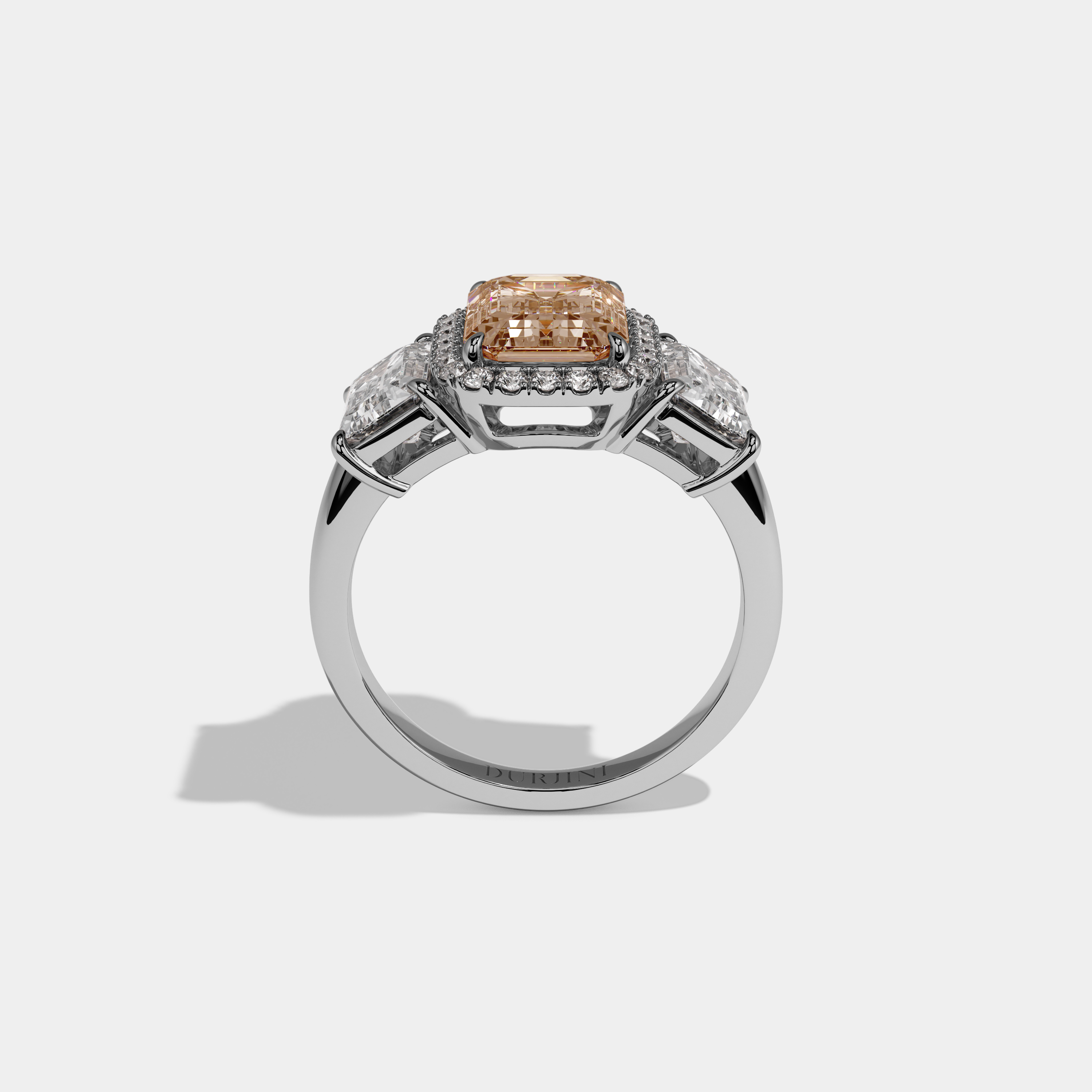 Augusta Fancy Champagne Brown Emerald Cut Diamond Plain Band With Emerald Cut Sides Engagement Ring 8ct 18K White Gold