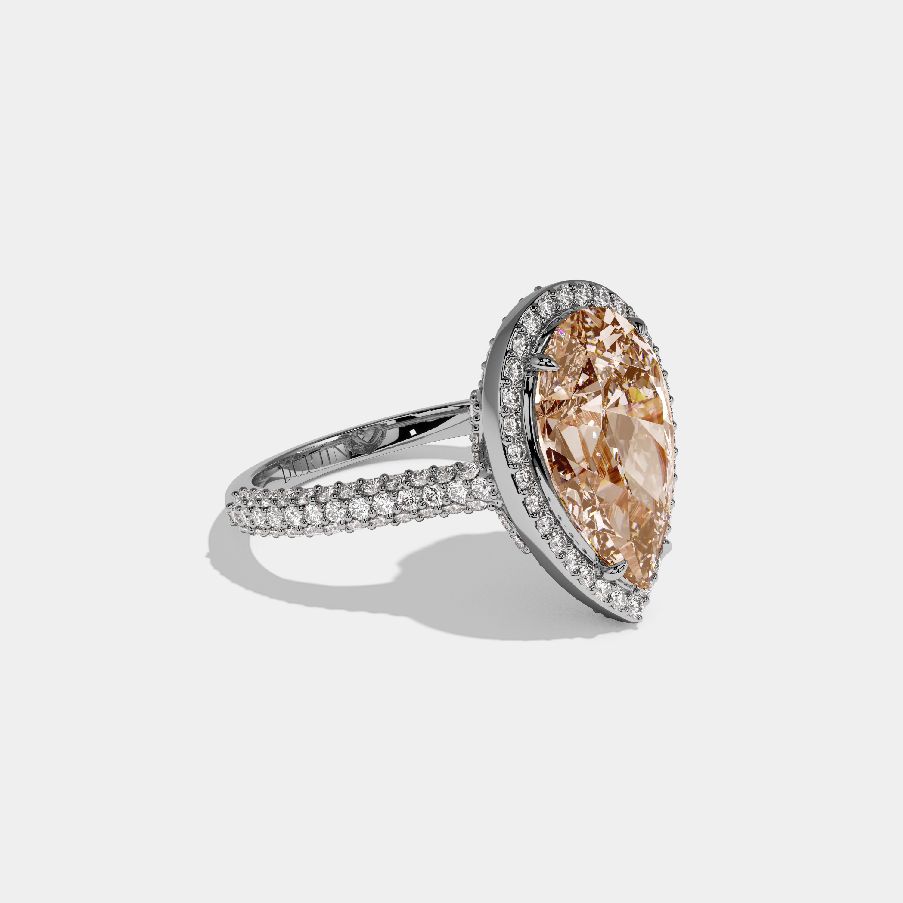 Caroline Fancy Champagne Brown Pear Cut Diamond Band Engagement Ring 8ct 18k White Gold