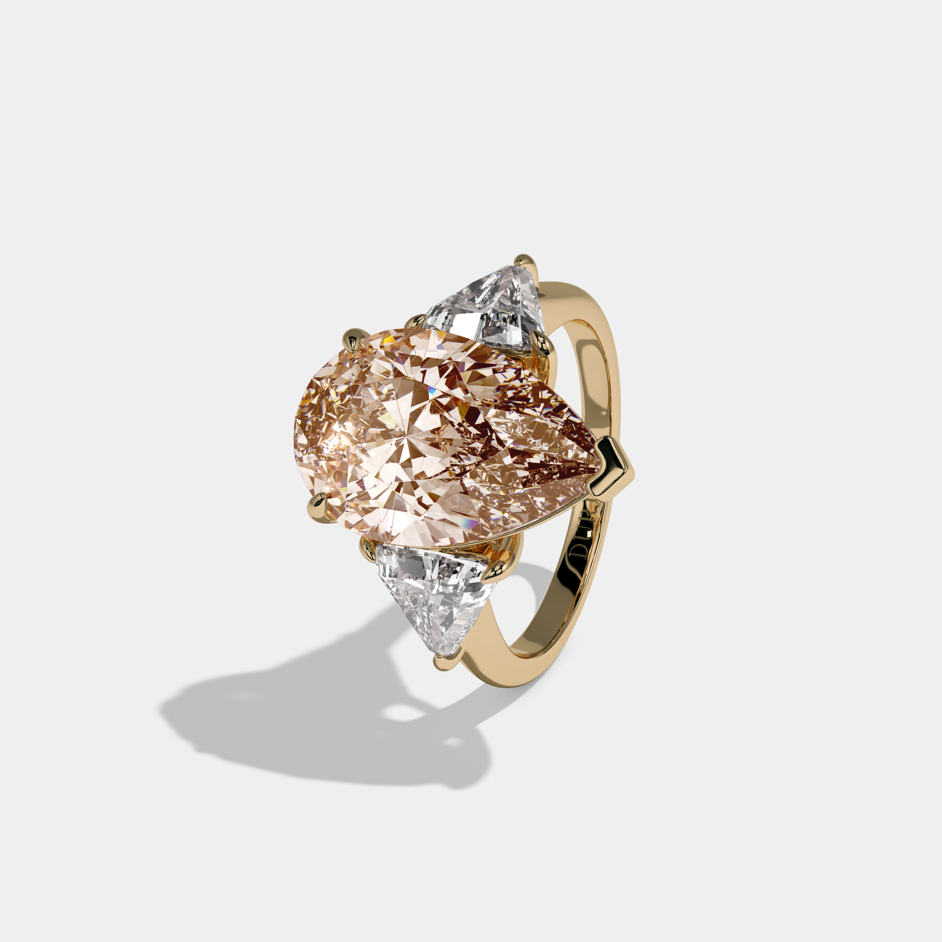 Philippa Fancy Champagne Brown Pear Cut Diamond Plain Band With Triangle Cut Sides Engagement Ring 8ct 18K Yellow Gold