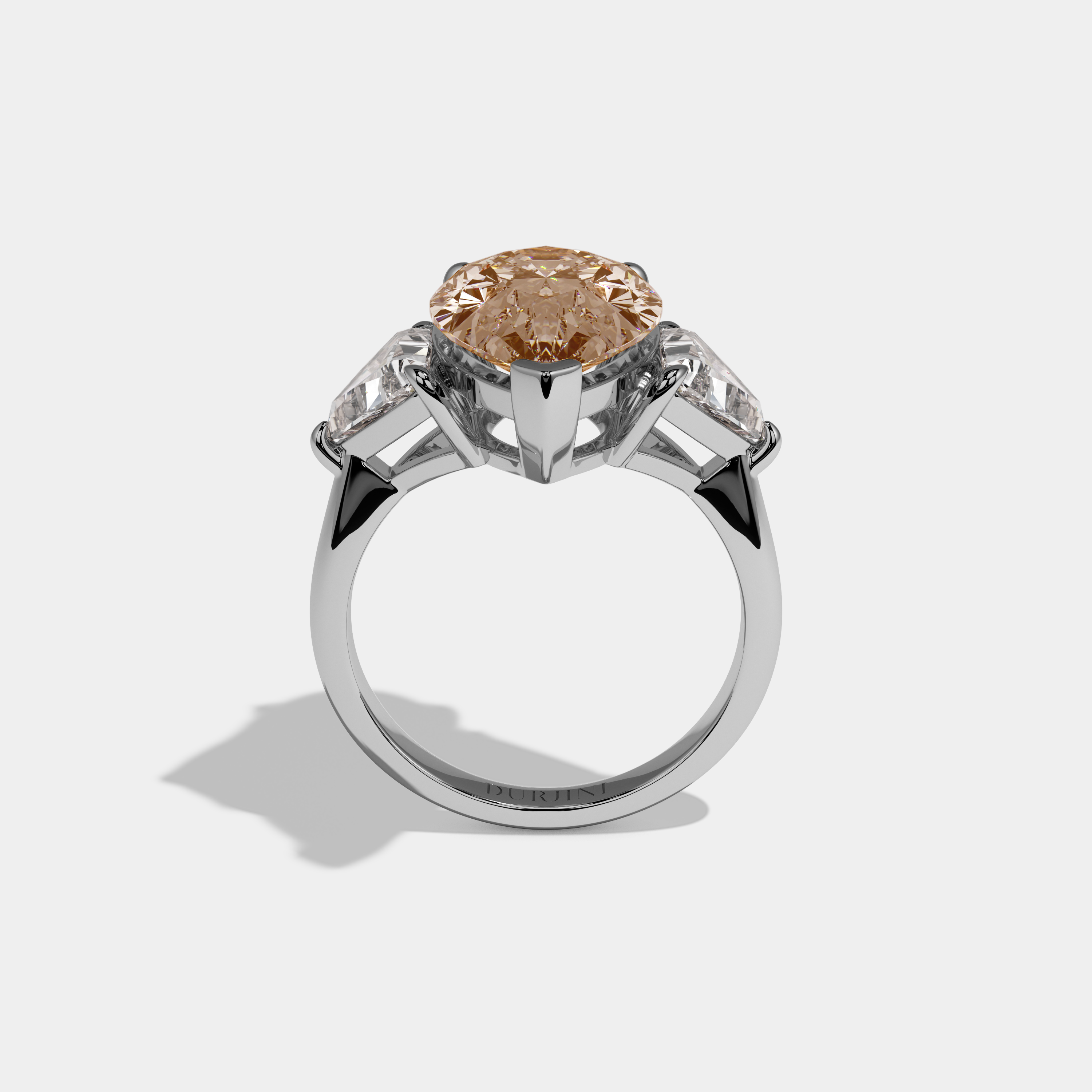 Augusta Fancy Champagne Brown Pear Cut Diamond Plain Band With Triangle Cut Sides Engagement Ring 8ct 18K White Gold