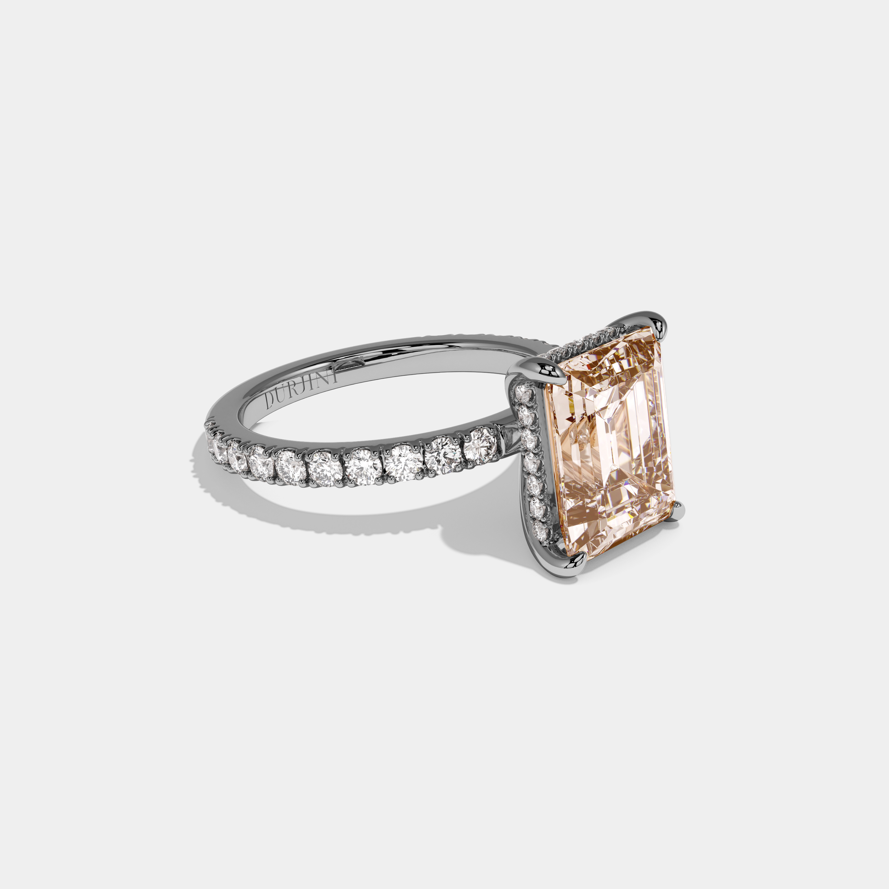 Augusta Fancy Champagne Brown Emerald Cut Diamond Band Engagement Ring 7ct 18K White Gold