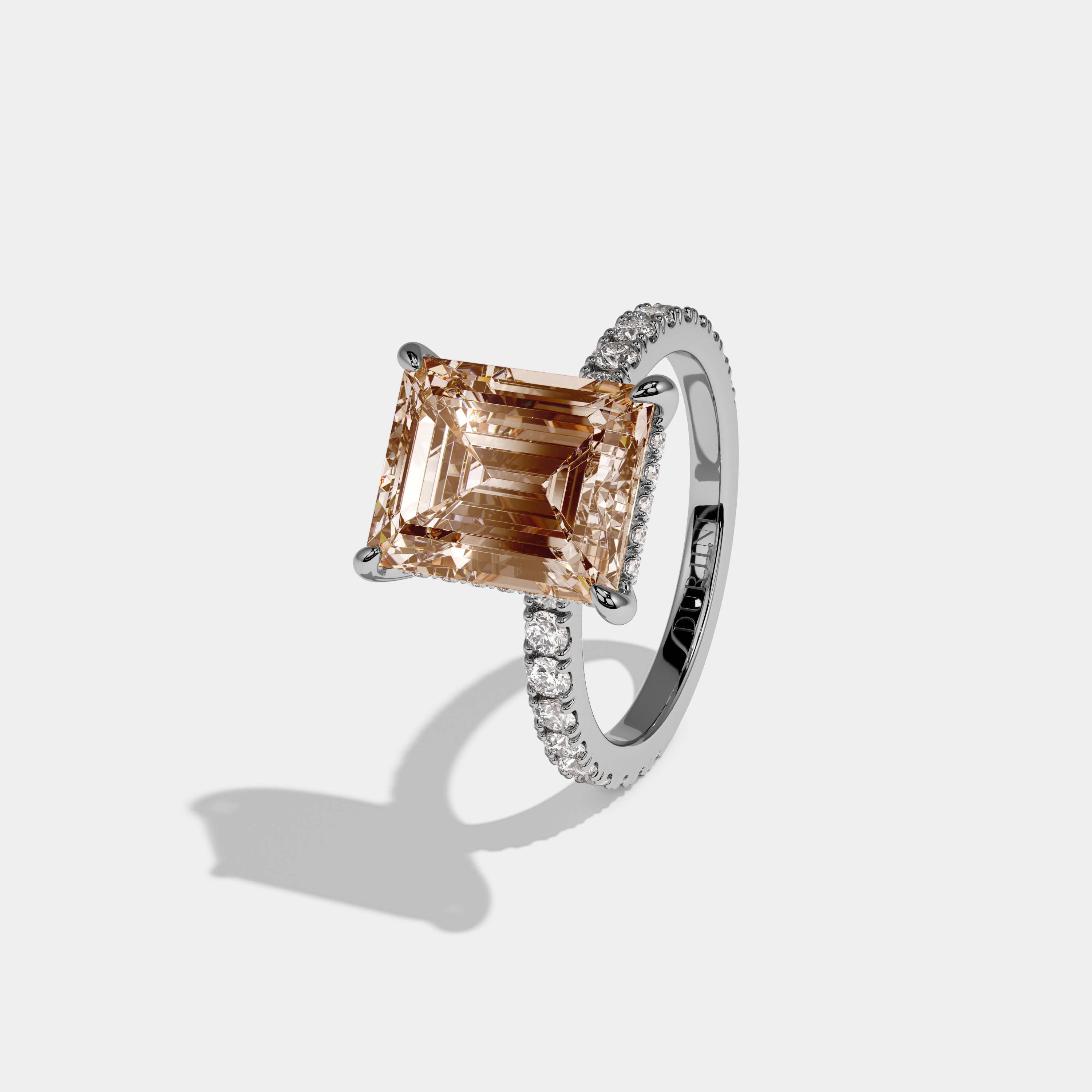 Augusta Fancy Champagne Brown Emerald Cut Diamond Band Engagement Ring 7ct 18K White Gold
