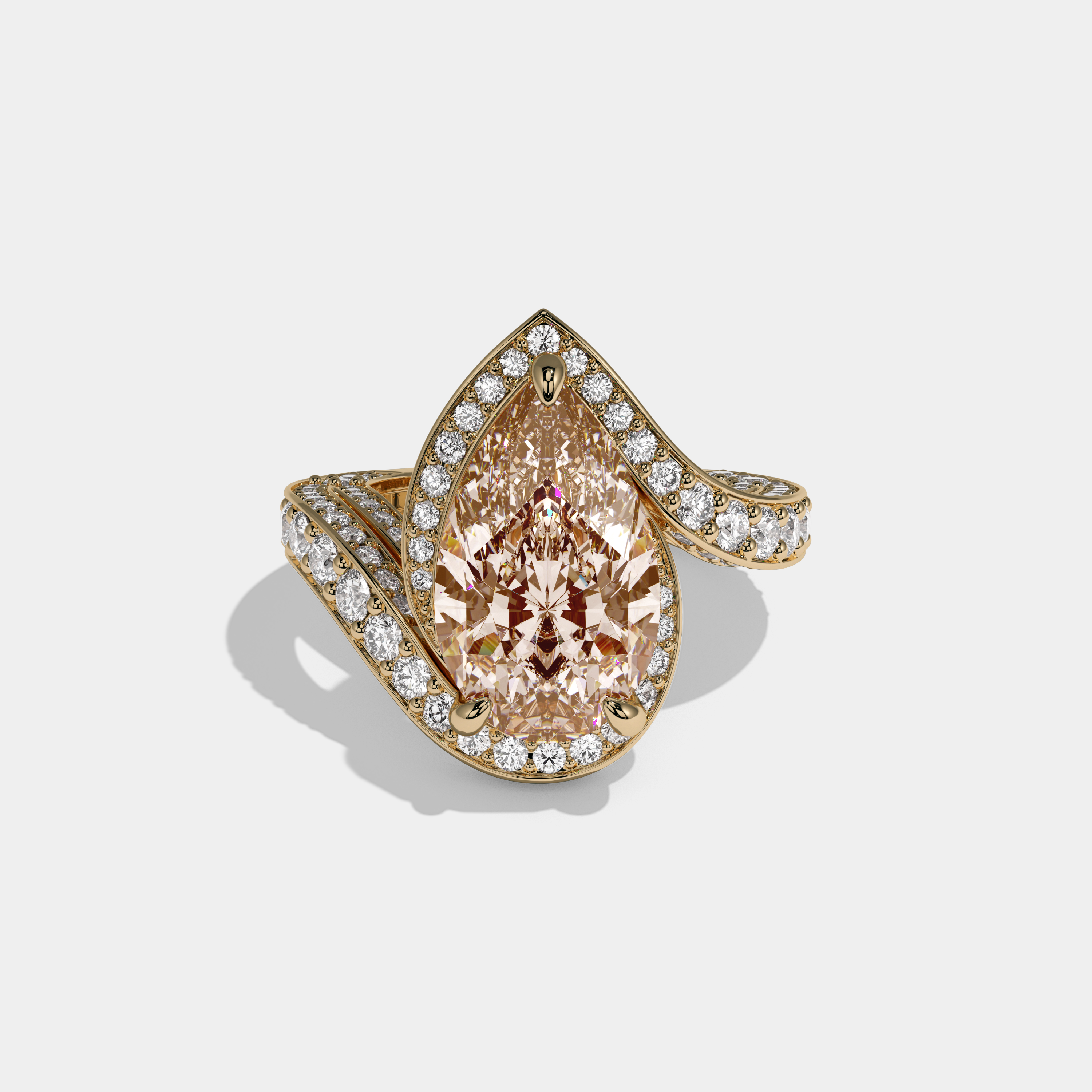 Eleanor Fancy Champagne Brown Pear Cut Diamond Band Engagement Ring 8ct 18K Yellow Gold
