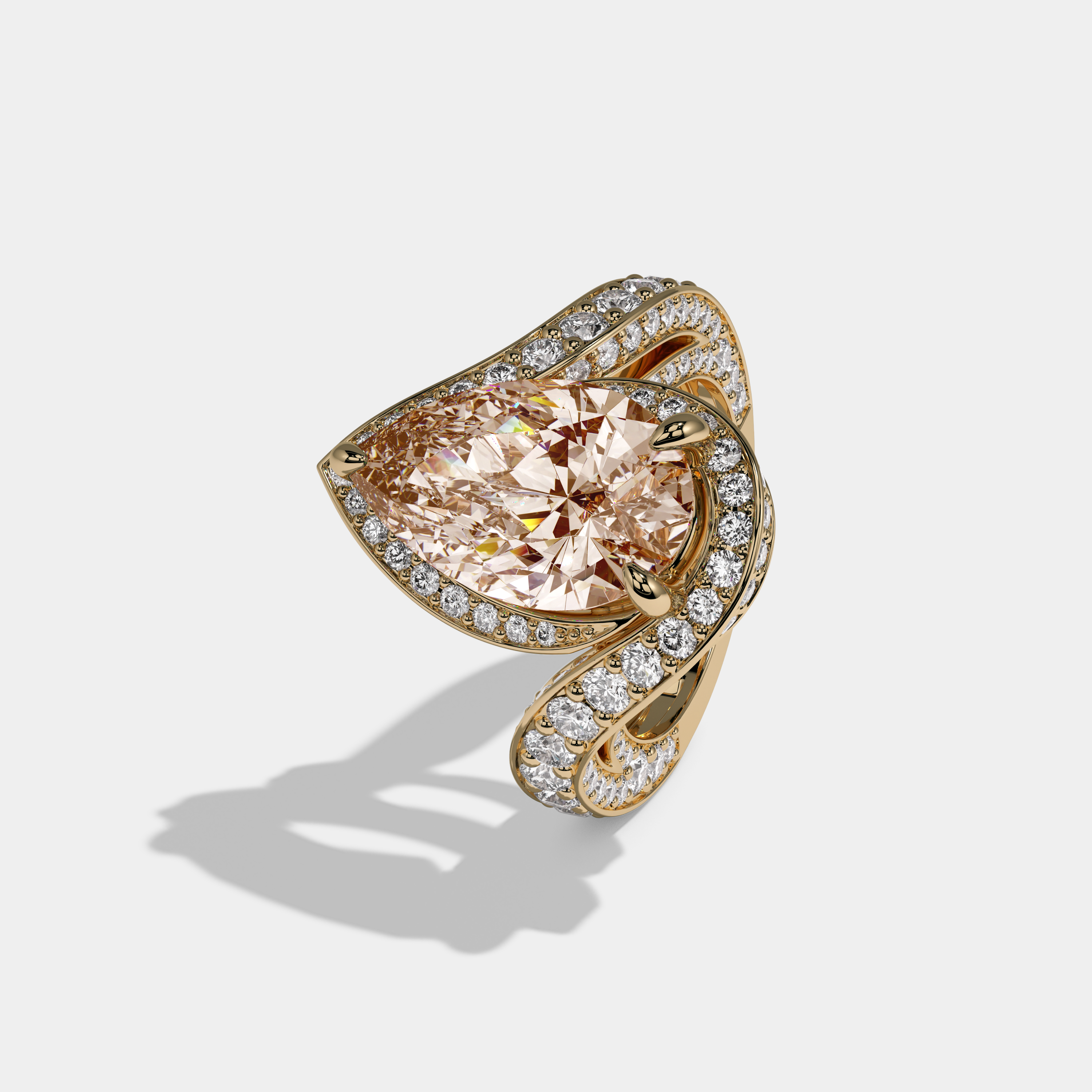 Eleanor Fancy Champagne Brown Pear Cut Diamond Band Engagement Ring 8ct 18K Yellow Gold
