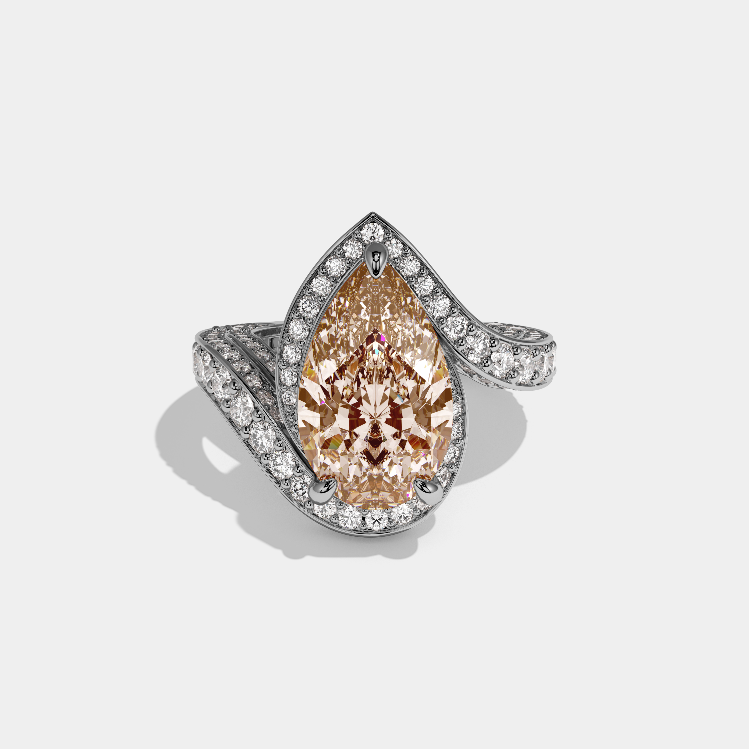 Catherine Fancy Champagne Brown Pear Cut Diamond Band Engagement Ring 8ct 18K White Gold