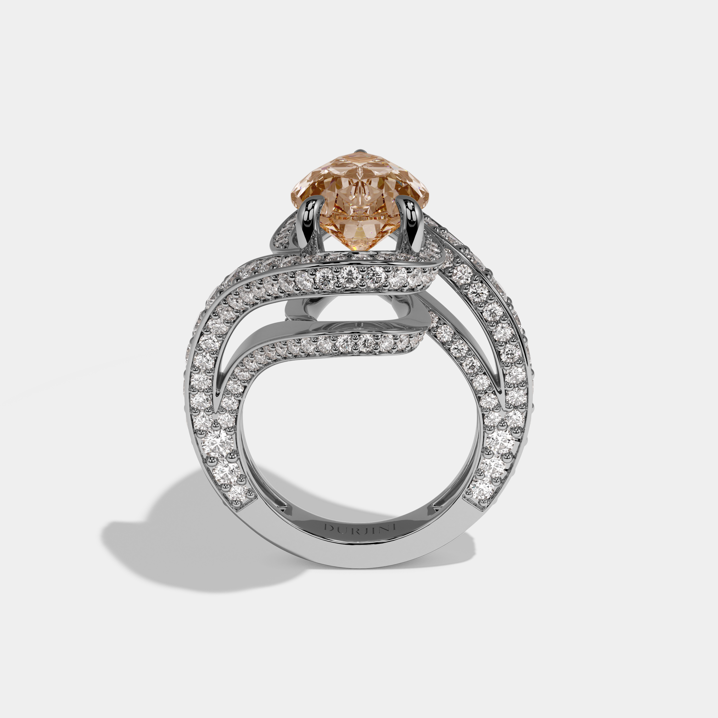 Catherine Fancy Champagne Brown Pear Cut Diamond Band Engagement Ring 8ct 18K White Gold