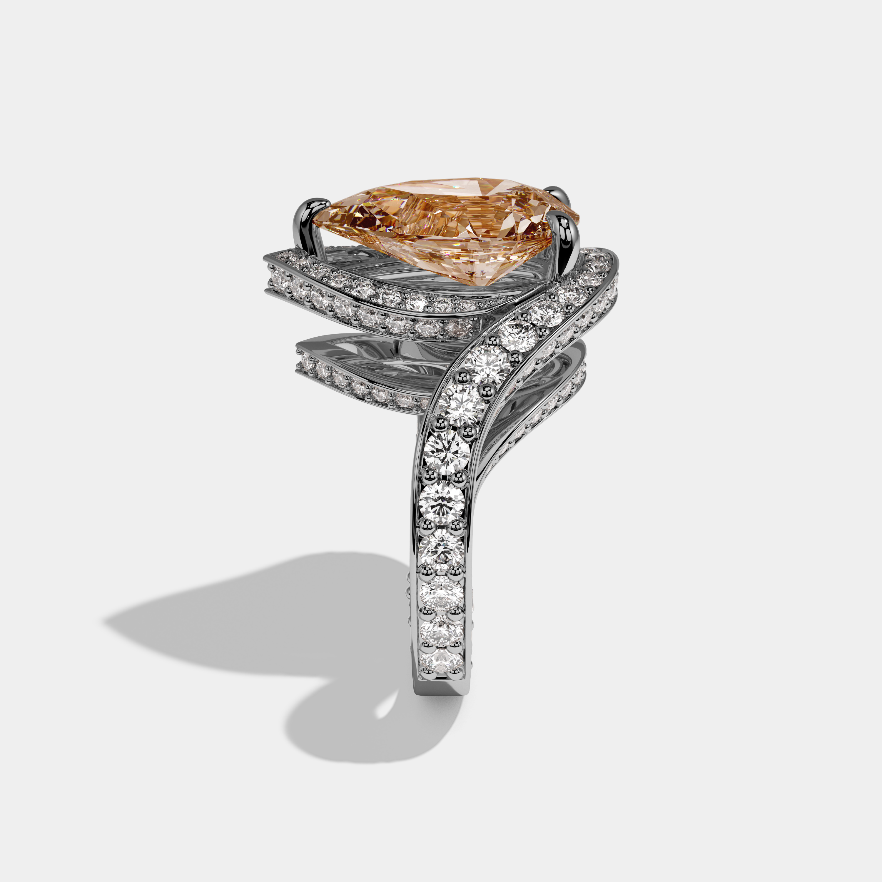 Catherine Fancy Champagne Brown Pear Cut Diamond Band Engagement Ring 8ct 18K White Gold