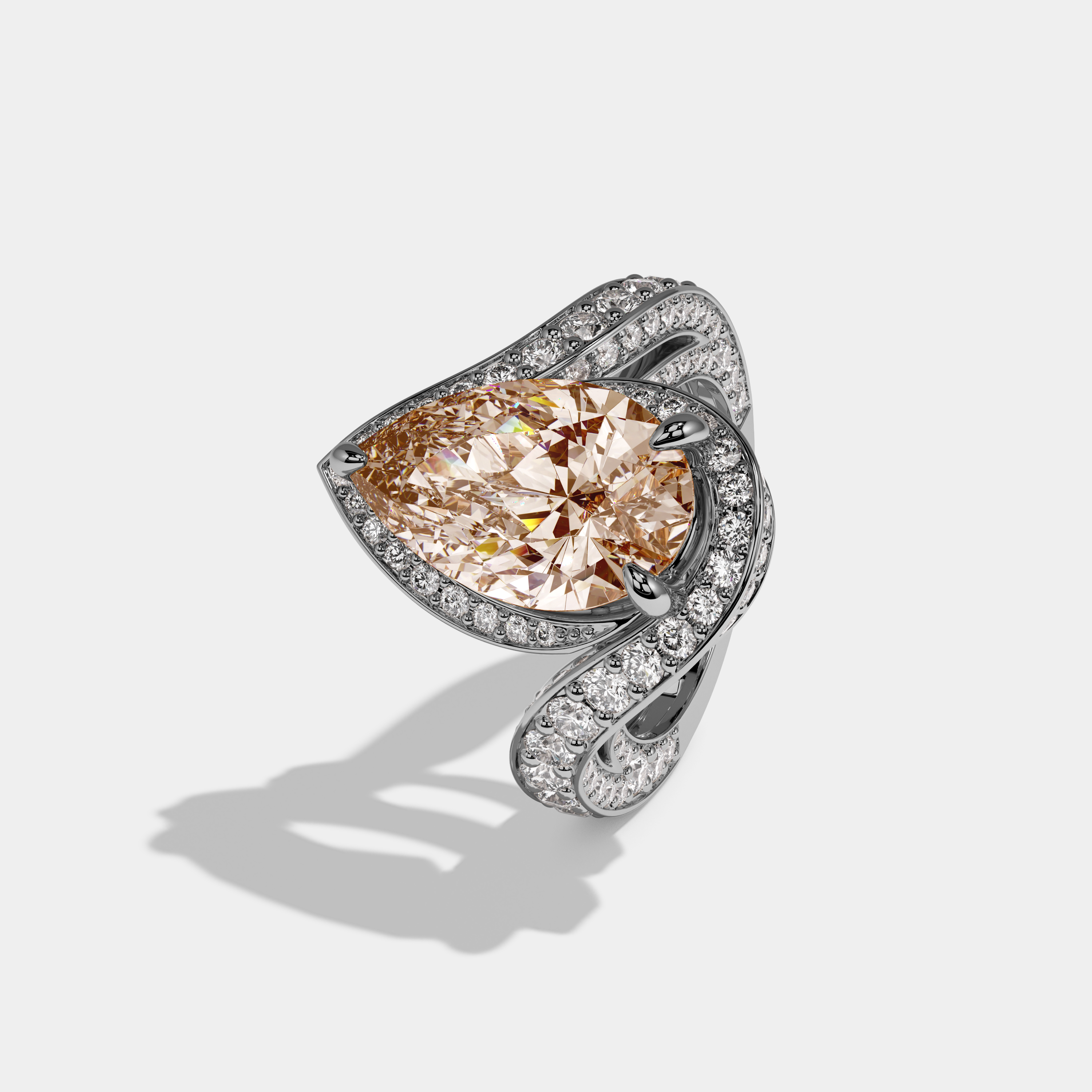 Catherine Fancy Champagne Brown Pear Cut Diamond Band Engagement Ring 8ct 18K White Gold