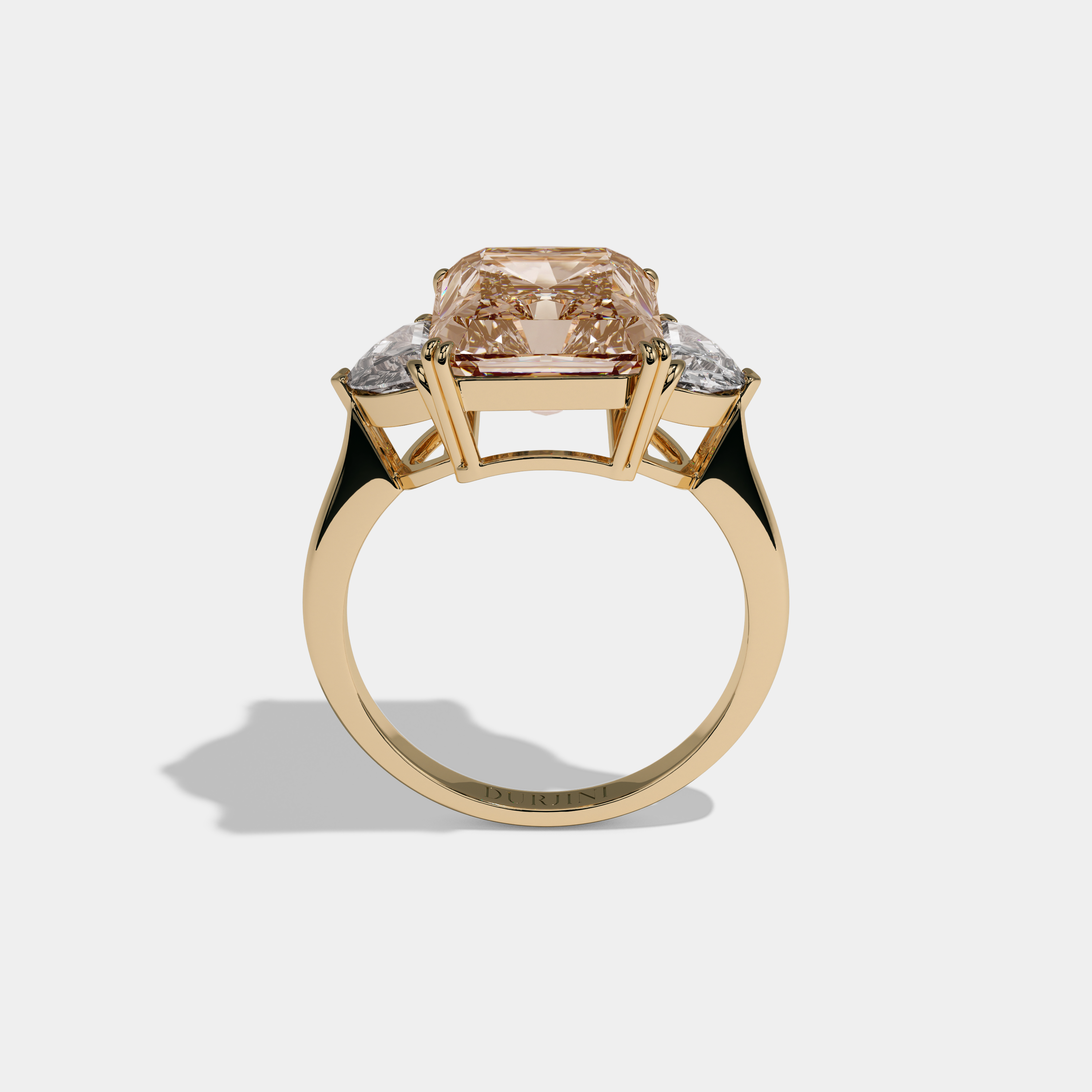 Eleanor Fancy Champagne Brown Radiant Cut Diamond Plain Band With Half Moon Sides Engagement Ring 8ct 18K Yellow Gold