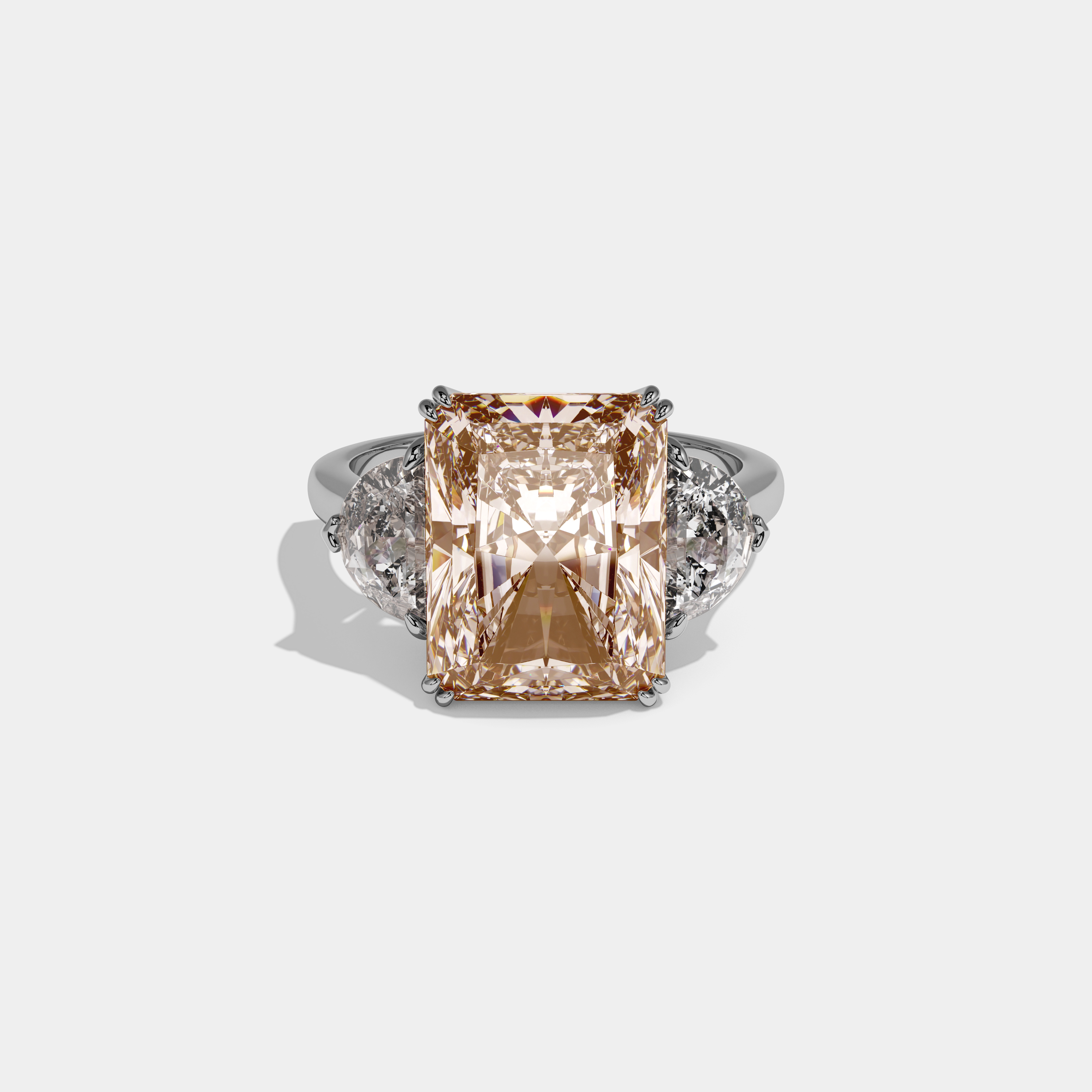 Catherine Fancy Champagne Brown Radiant Cut Diamond Plain Band With Half Moon Sides Engagement Ring 8ct 18K White Gold