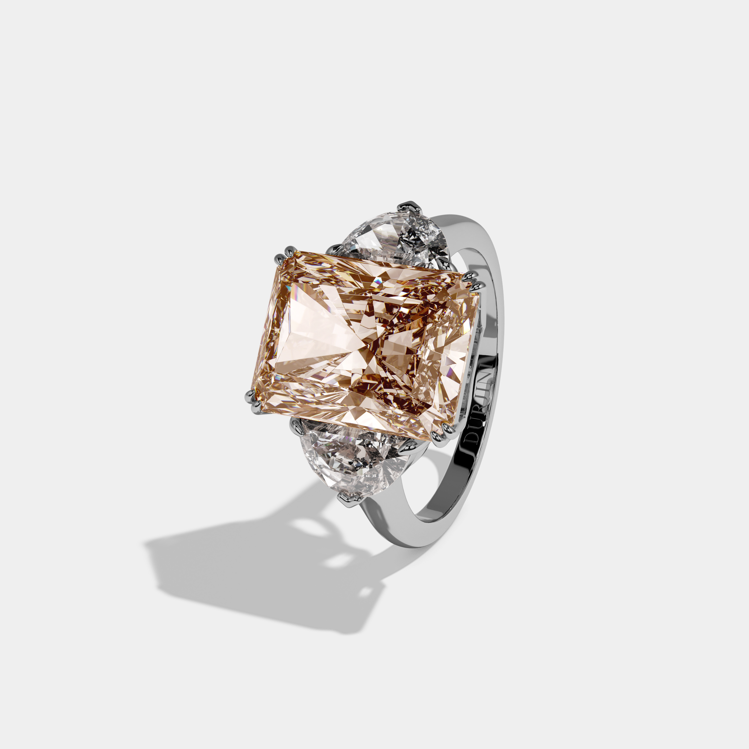 Catherine Fancy Champagne Brown Radiant Cut Diamond Plain Band With Half Moon Sides Engagement Ring 8ct 18K White Gold