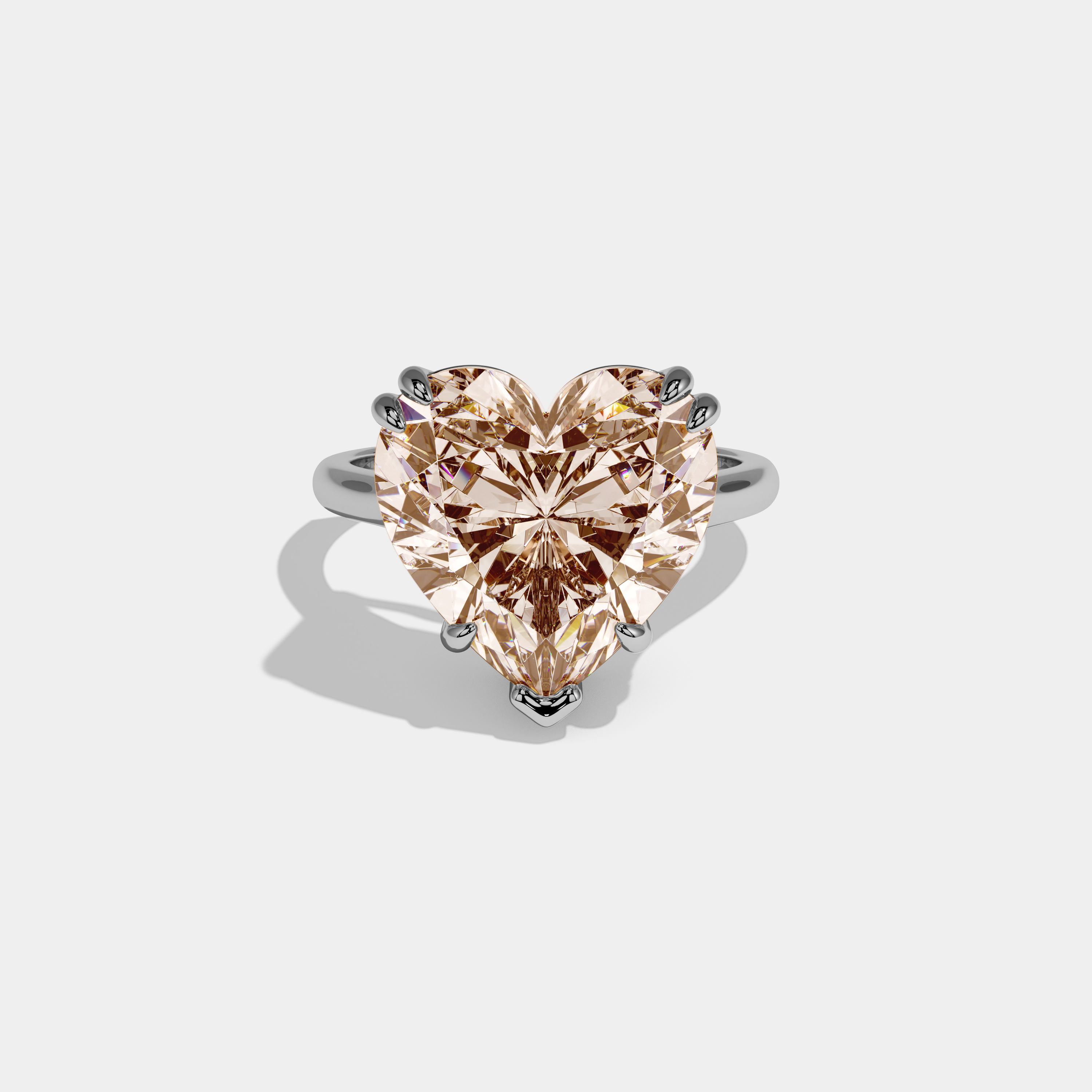 Elizabeth Fancy Champagne Brown Heart Brilliant Cut Diamond Plain Band Engagement Ring 6ct 18K White Gold