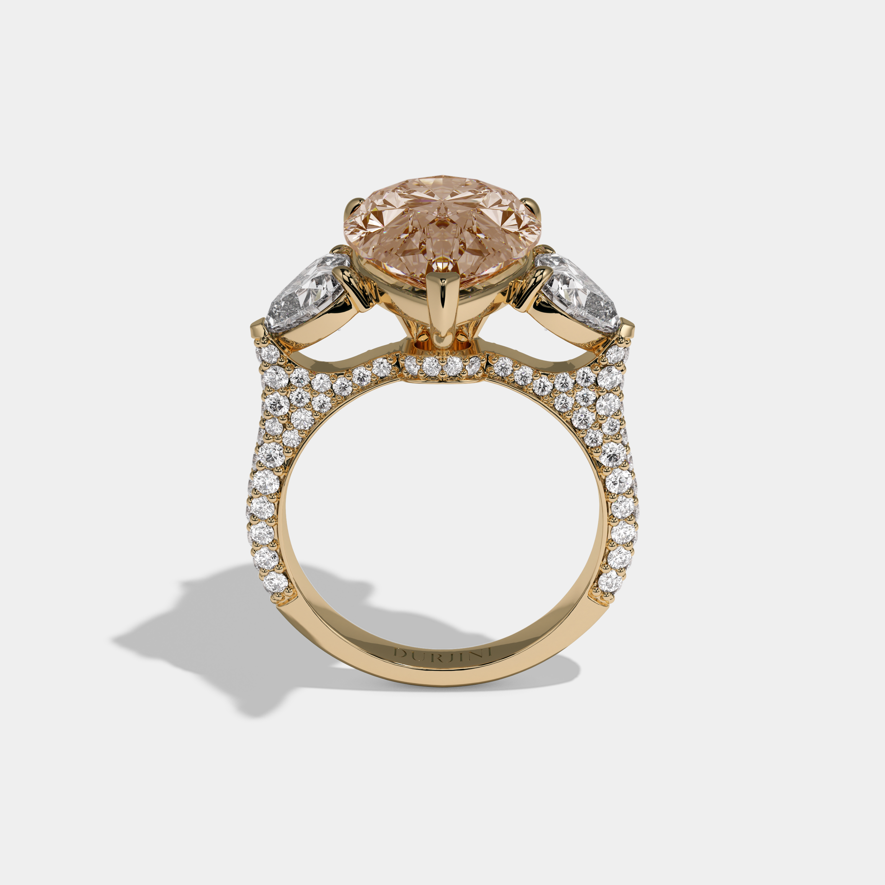 Alexandra Fancy Champagne Brown Pear Cut Diamond Band With Heart Cut Sides Engagement Ring 9ct 18K Yellow Gold