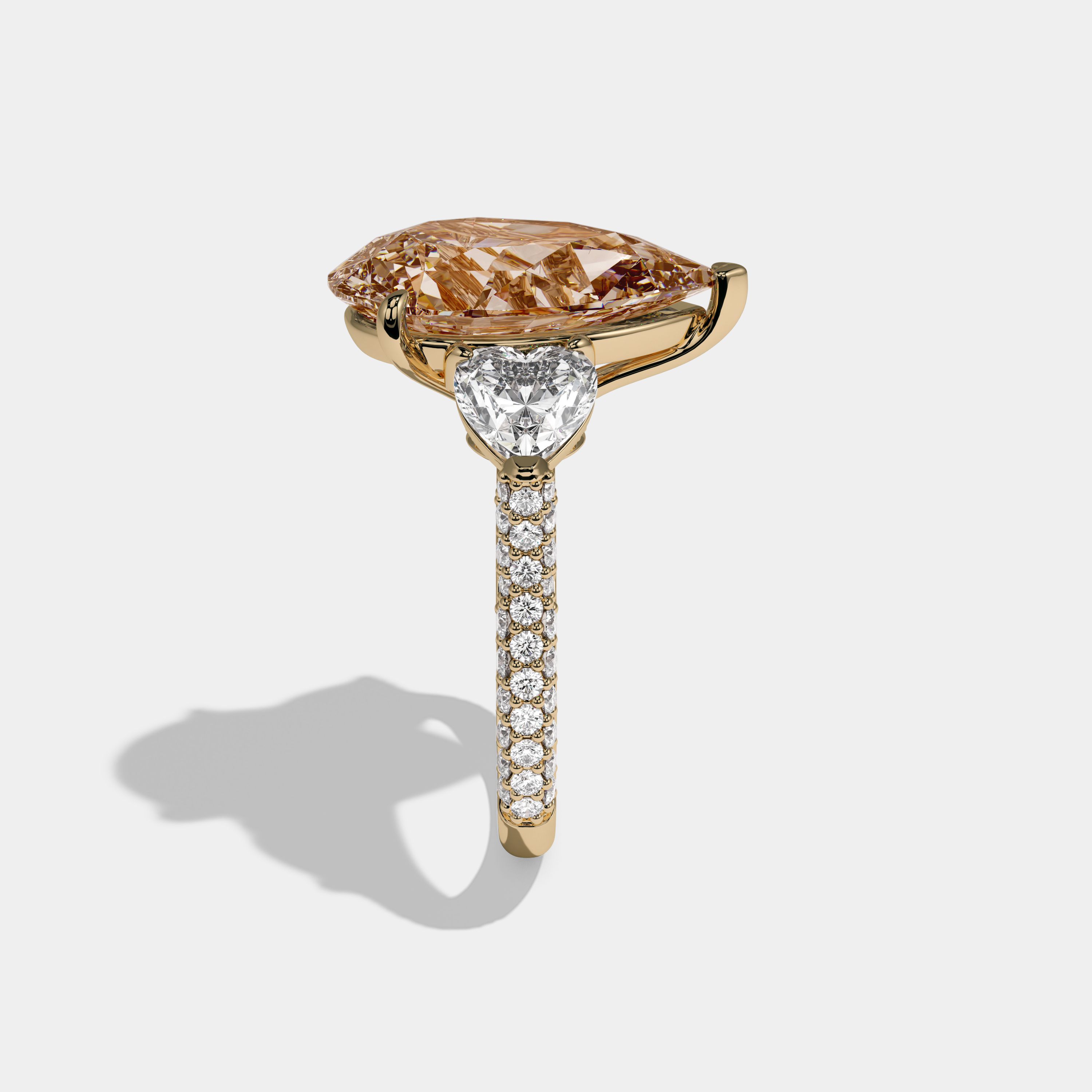 Alexandra Fancy Champagne Brown Pear Cut Diamond Band With Heart Cut Sides Engagement Ring 9ct 18K Yellow Gold