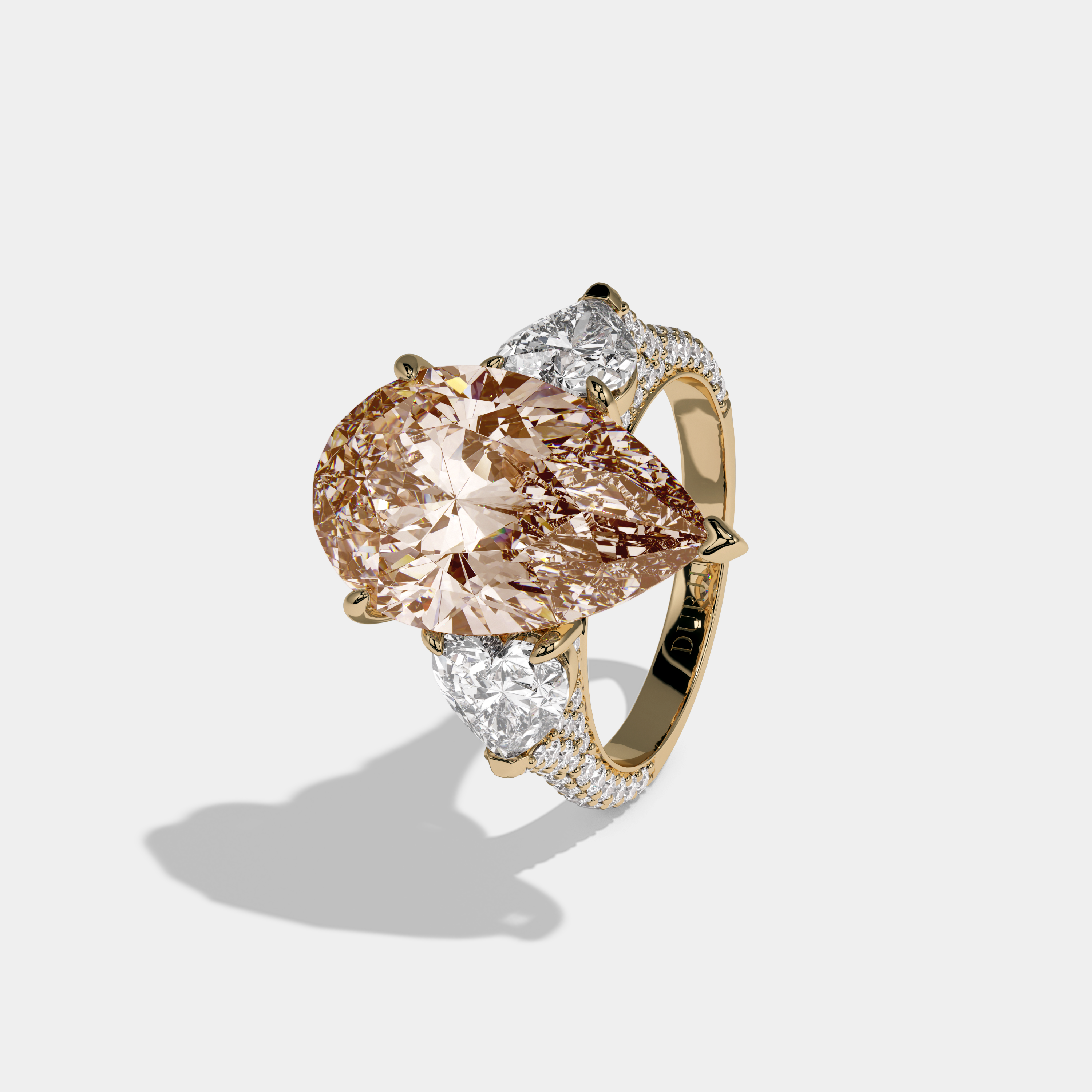 Alexandra Fancy Champagne Brown Pear Cut Diamond Band With Heart Cut Sides Engagement Ring 9ct 18K Yellow Gold