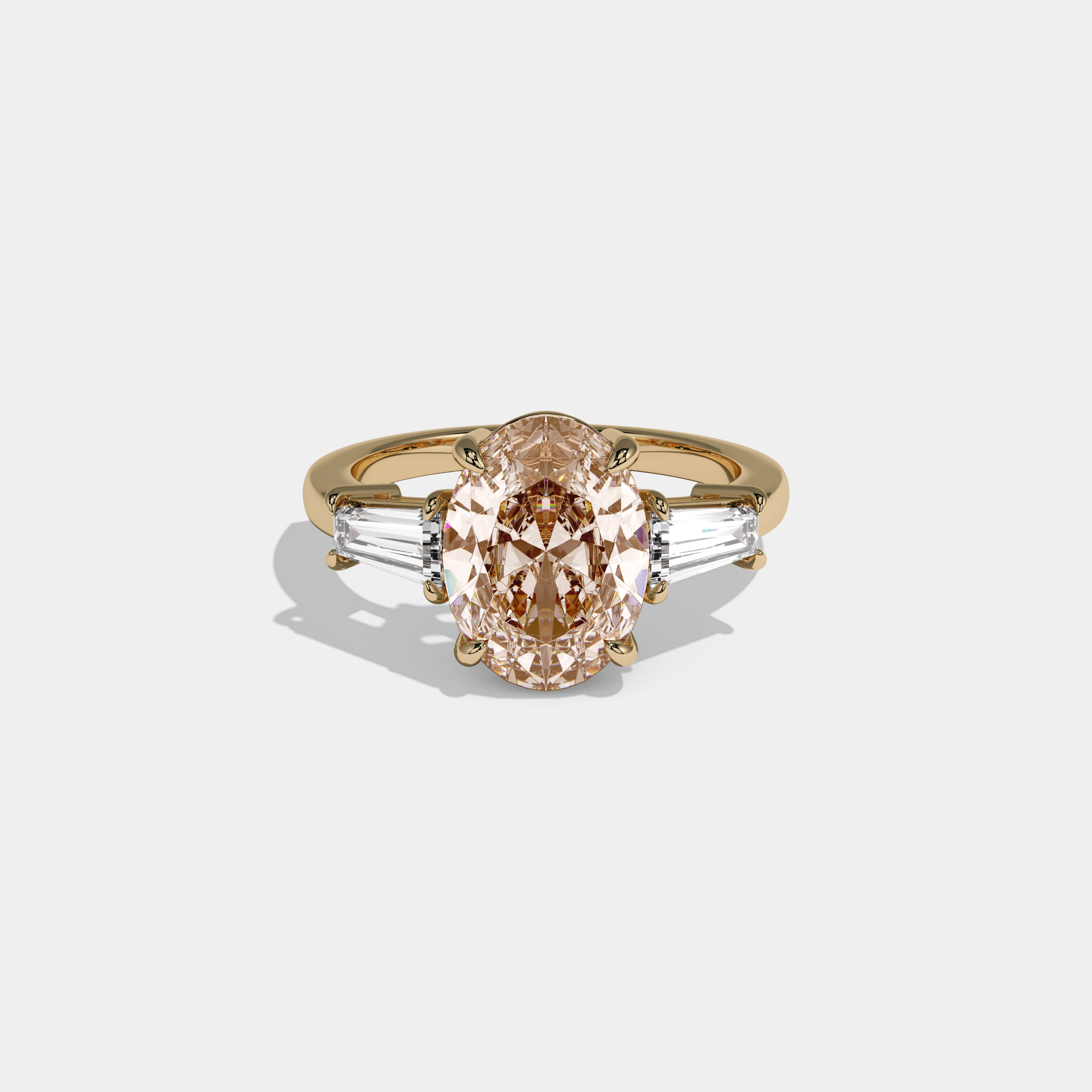 Eleanor Fancy Champagne Brown Oval Cut Diamond Plain Band Engagement Ring With Baguette Cut Sides 6ct 18K Yellow Gold