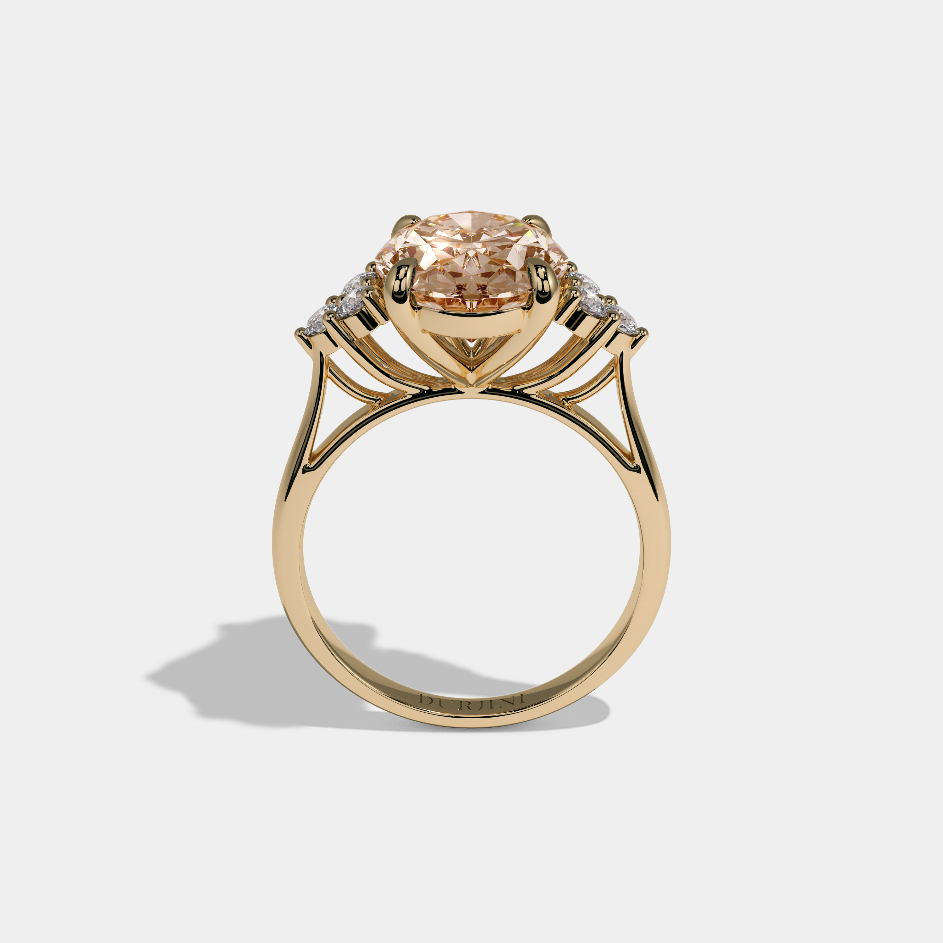 Camilla Fancy Champagne Brown Oval Cut Diamond Plain Band Engagement Ring With Round Sides 6ct 18K Yellow Gold