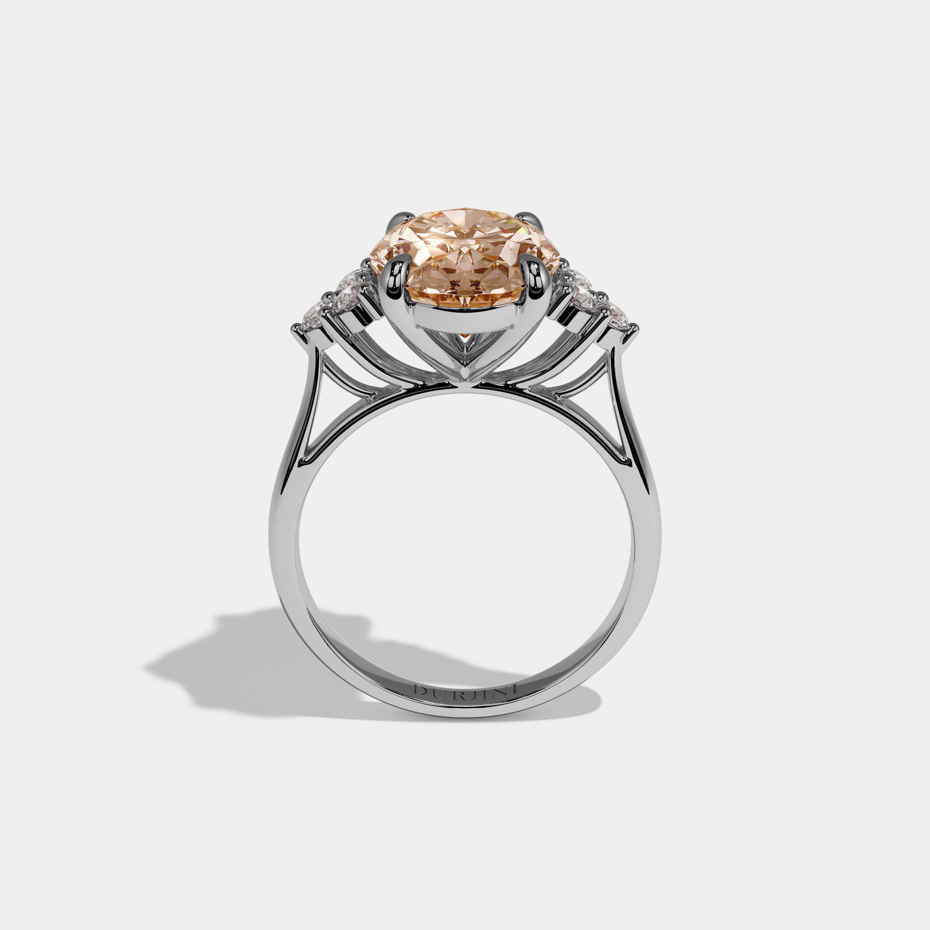 Augusta Fancy Champagne Brown Oval Cut Diamond Plain Band Engagement Ring With Round Sides 6ct 18K White Gold