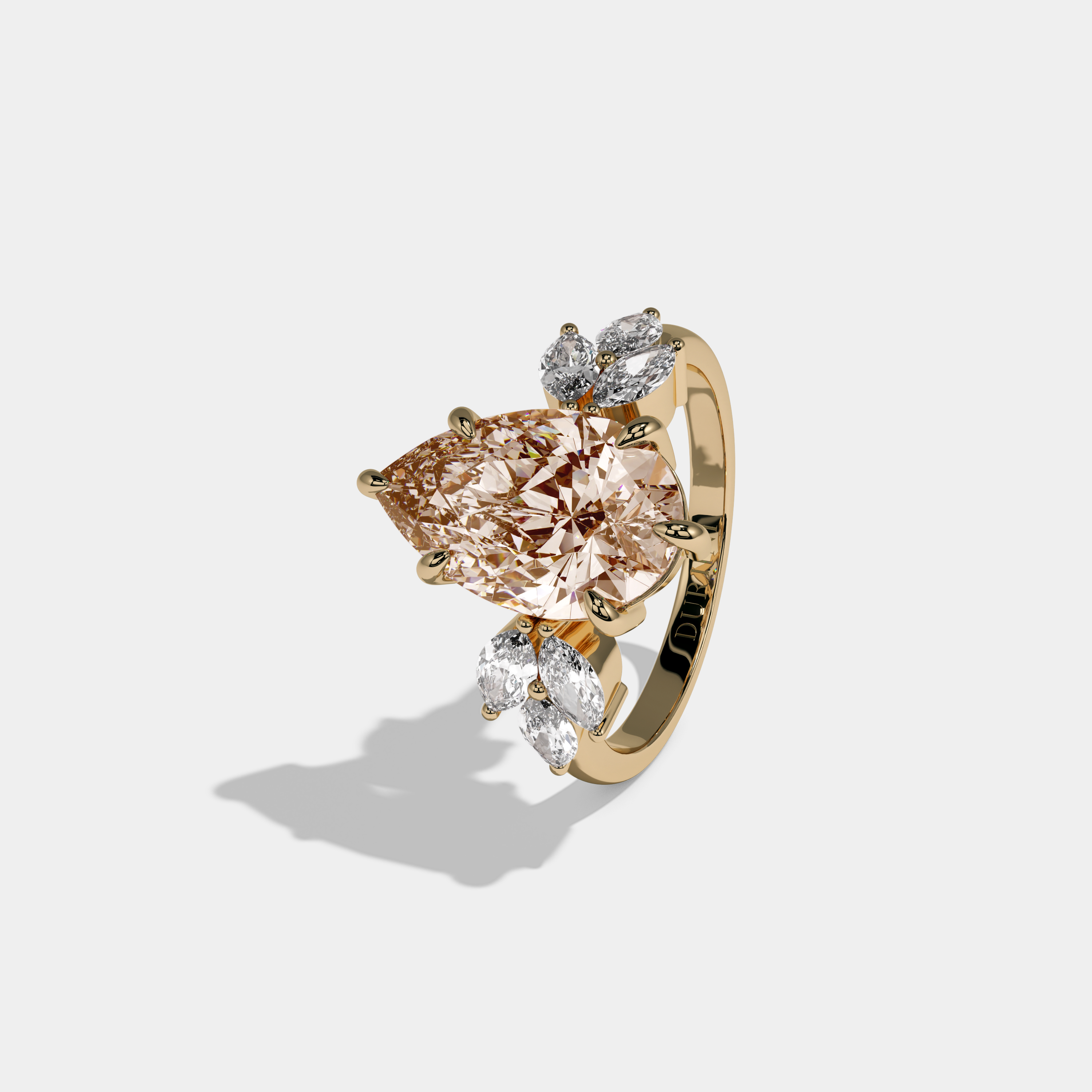 Alexandra Fancy Champagne Brown Pear Cut Diamond Plain Band With Marquise Cut Sides Engagement Ring 7ct 18K Yellow Gold