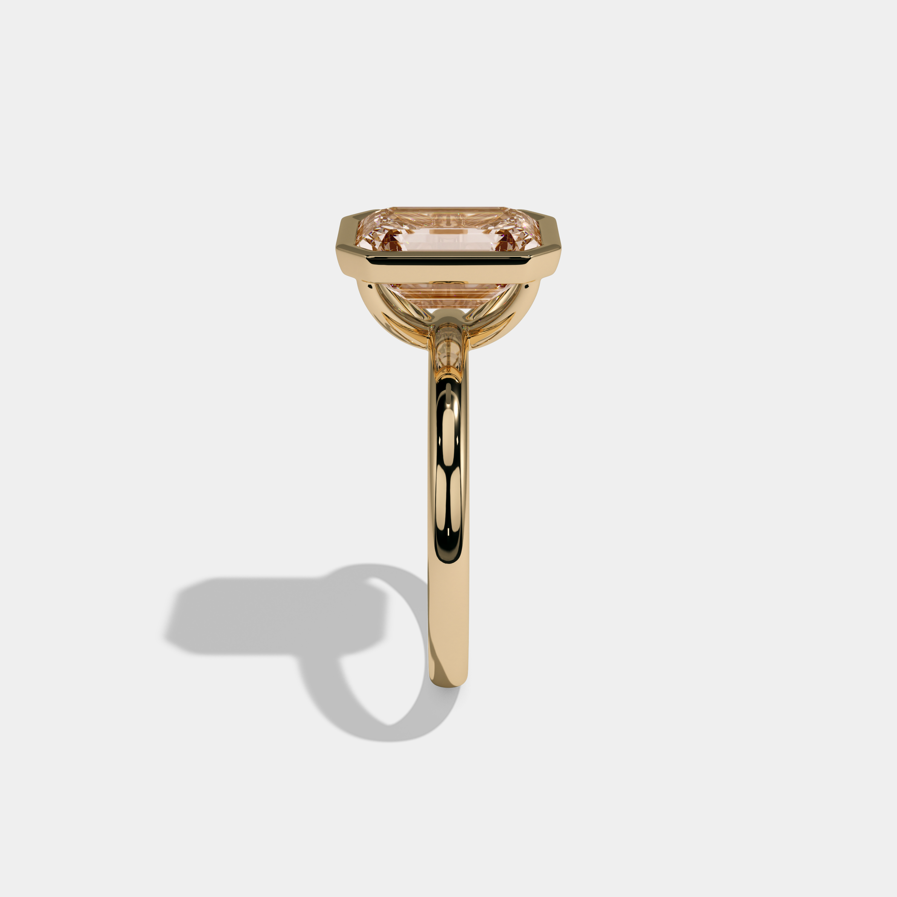 Alexandra Fancy Champagne Brown Emerald Cut Diamond Plain Band Bezel Engagement Ring 5ct 18K Yellow Gold
