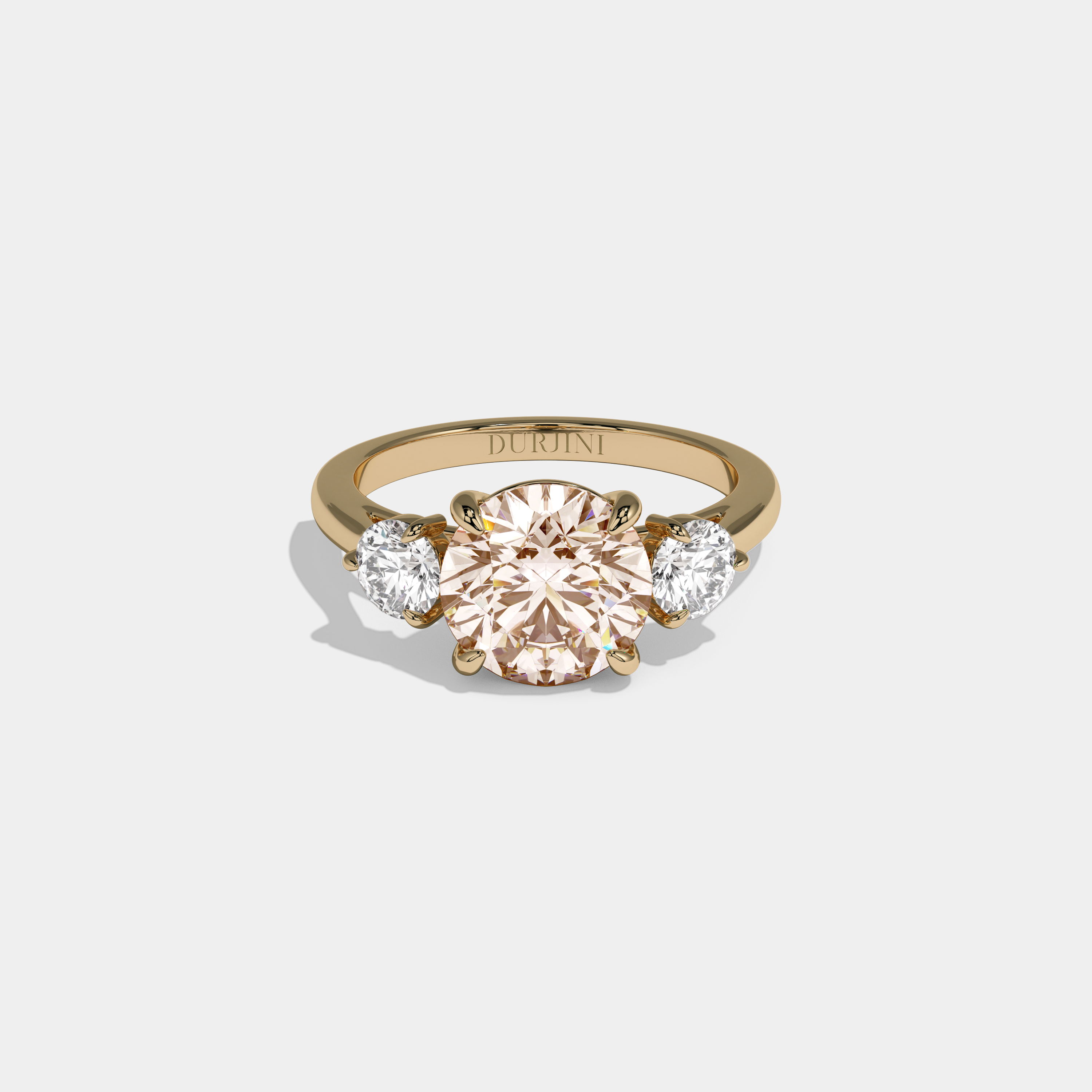 Philippa Fancy Champagne Brown Round Brilliant Cut Diamond Plain Band With Round Cut Sides Engagement Ring 7ct 18K Yellow Gold
