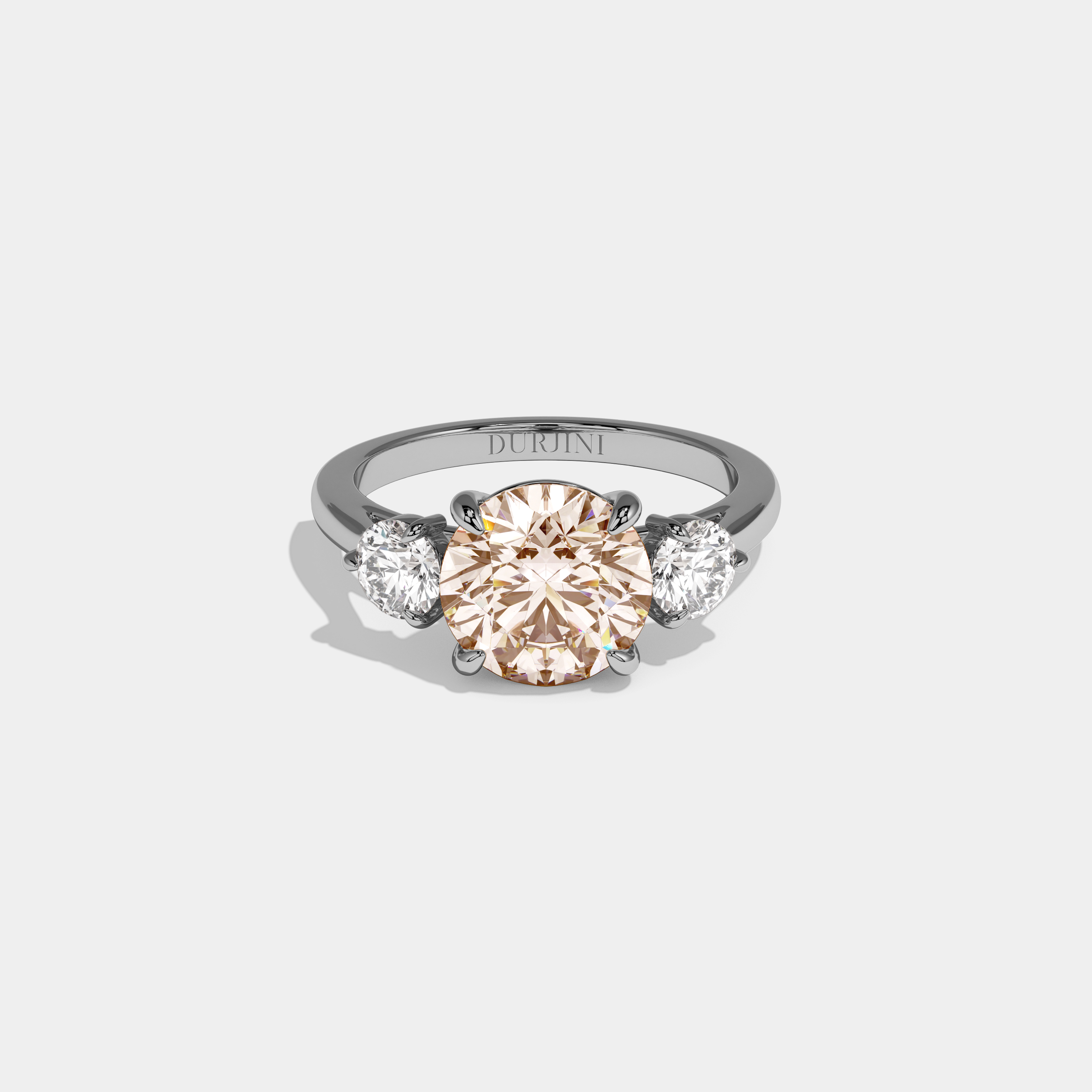 Augusta Fancy Champagne Brown Round Brilliant Cut Diamond Plain Band With Round Cut Sides Engagement Ring 7ct 18K White Gold