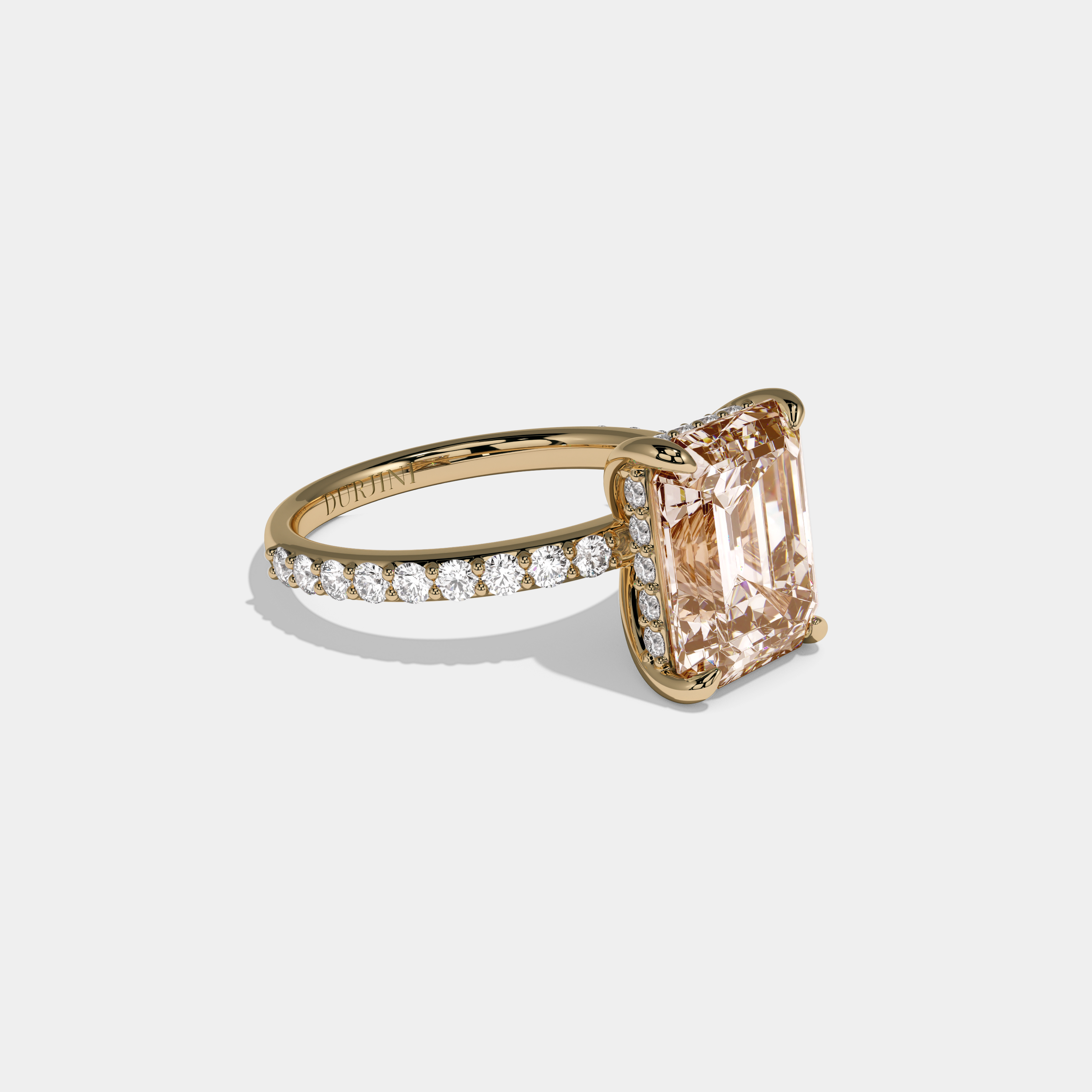 Alexandra Fancy Champagne Brown Emerald Cut Diamond Band Engagement Ring 6ct 18K Yellow Gold