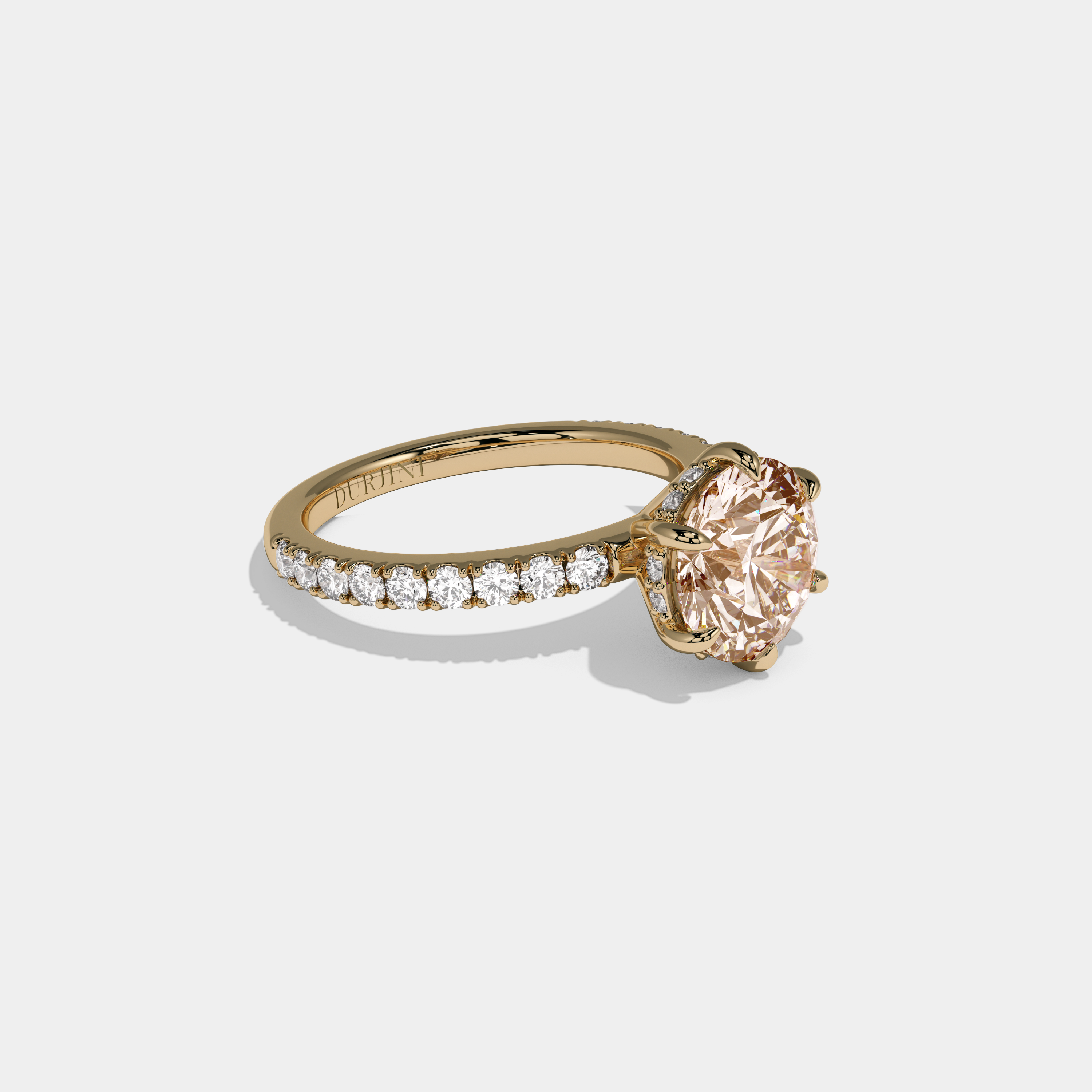 Alexandra Fancy Champagne Brown Round Brilliant Cut Diamond Band Engagement Ring 6ct 18K Yellow Gold