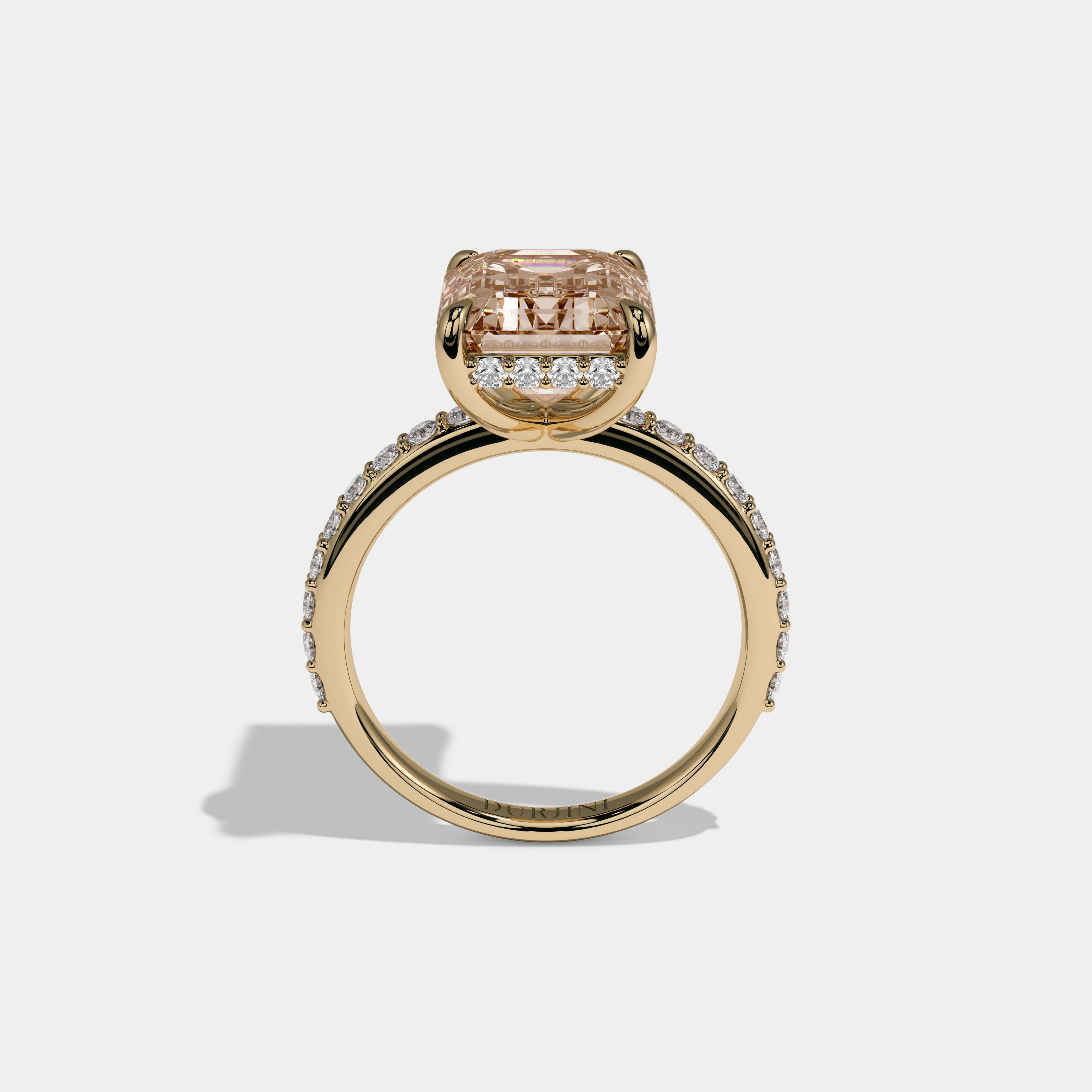 Alexandra Fancy Champagne Brown Emerald Cut Diamond Band Engagement Ring 6ct 18K Yellow Gold