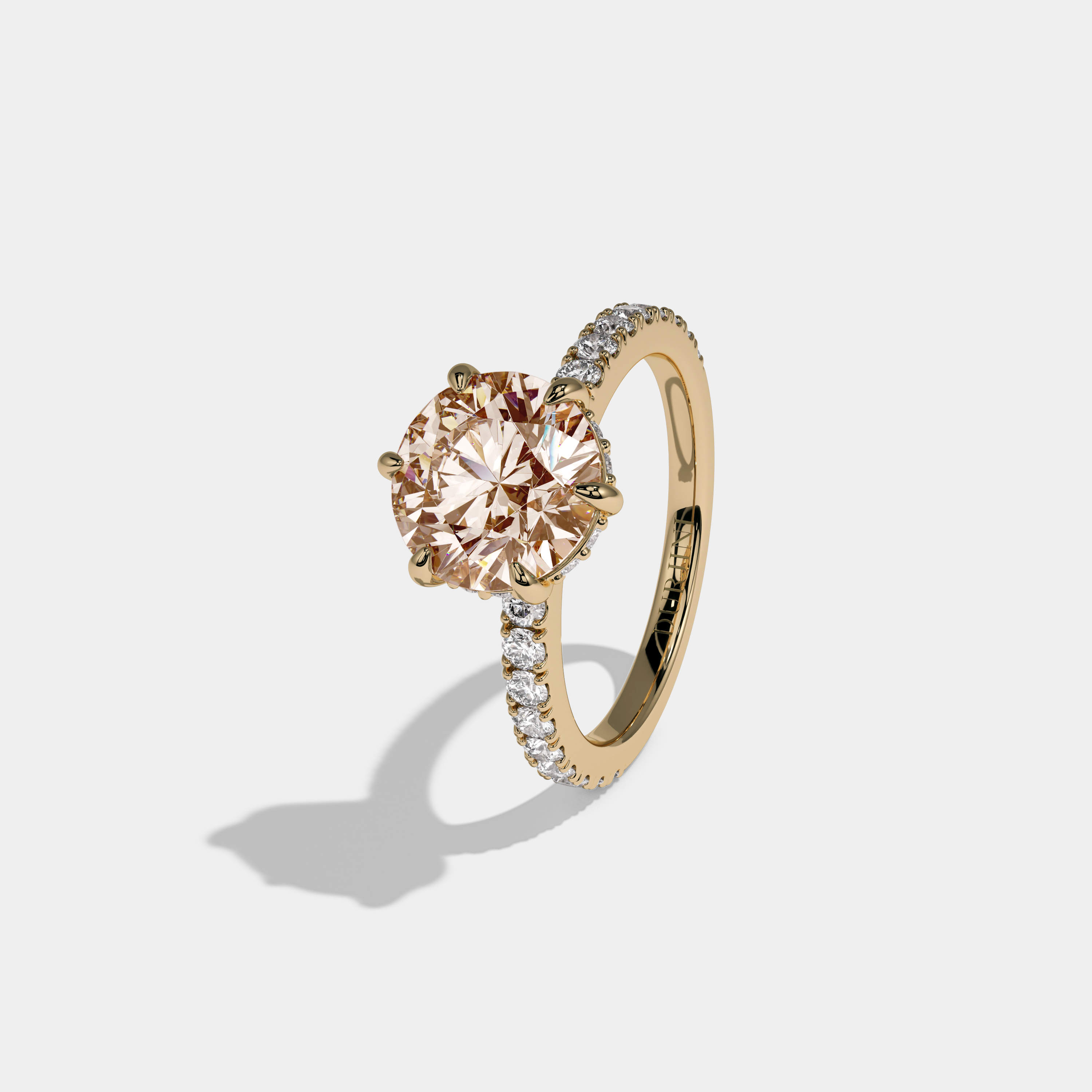 Alexandra Fancy Champagne Brown Round Brilliant Cut Diamond Band Engagement Ring 6ct 18K Yellow Gold