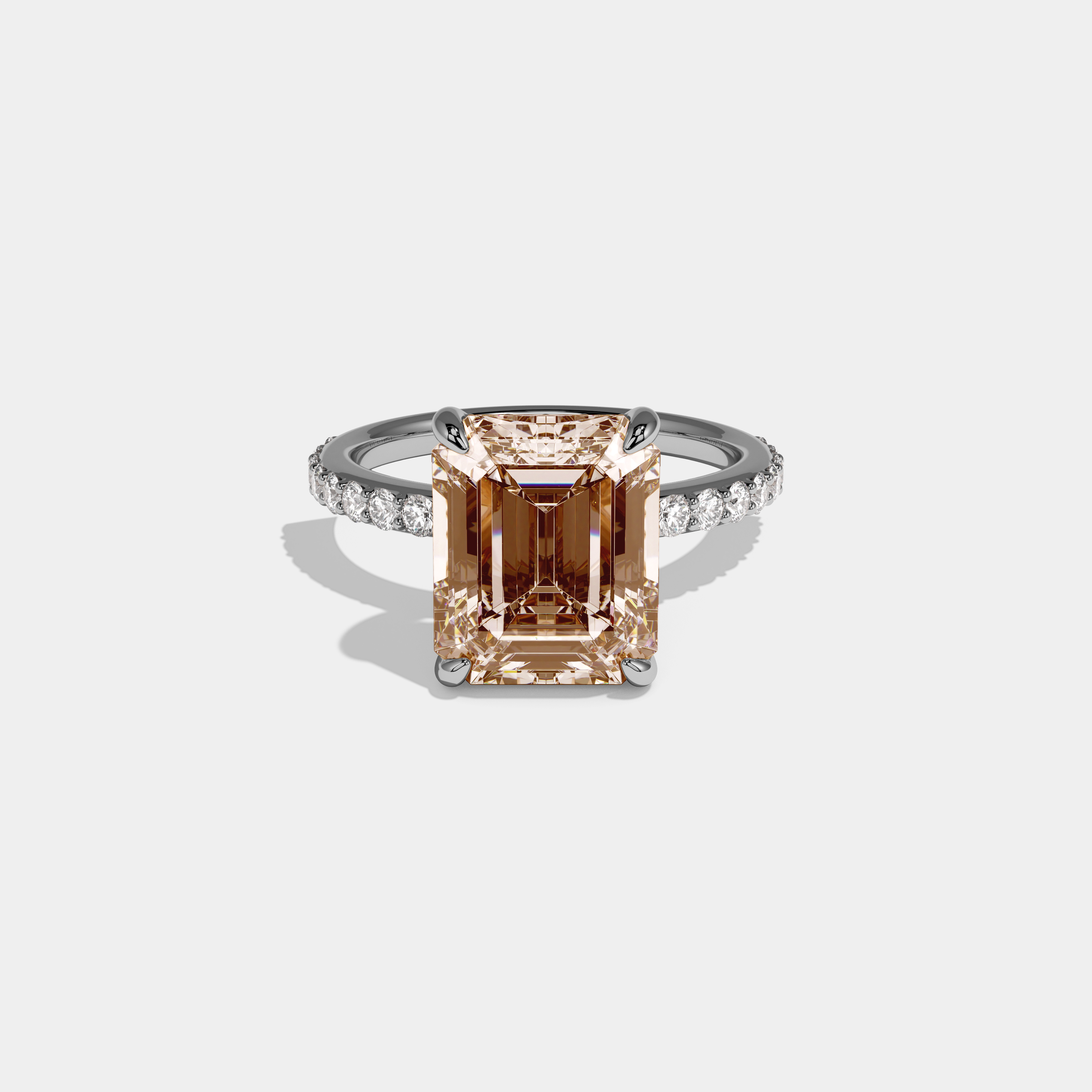 Elizabeth Fancy Champagne Brown Emerald Cut Diamond Band Engagement Ring 6ct 18K White Gold