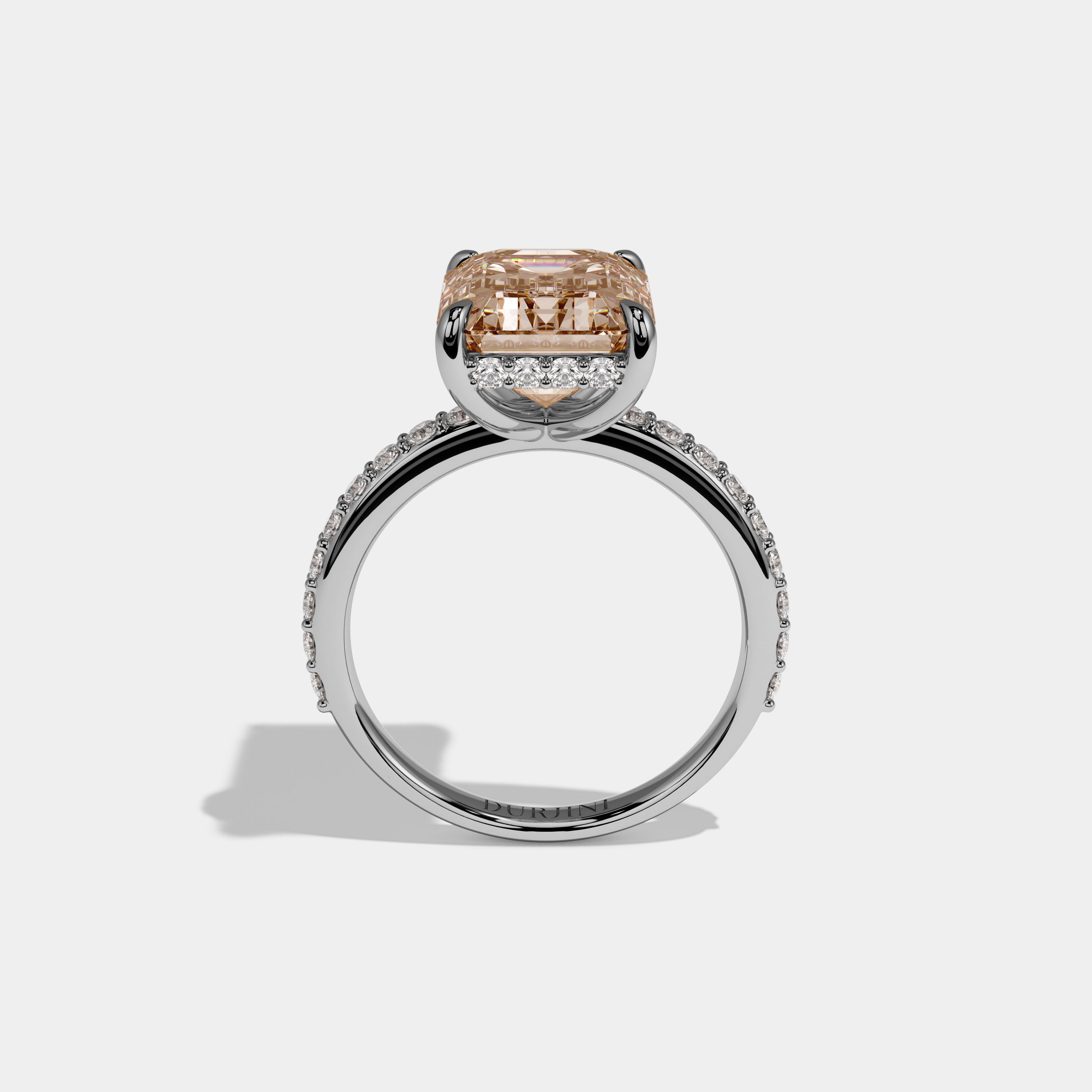 Elizabeth Fancy Champagne Brown Emerald Cut Diamond Band Engagement Ring 6ct 18K White Gold