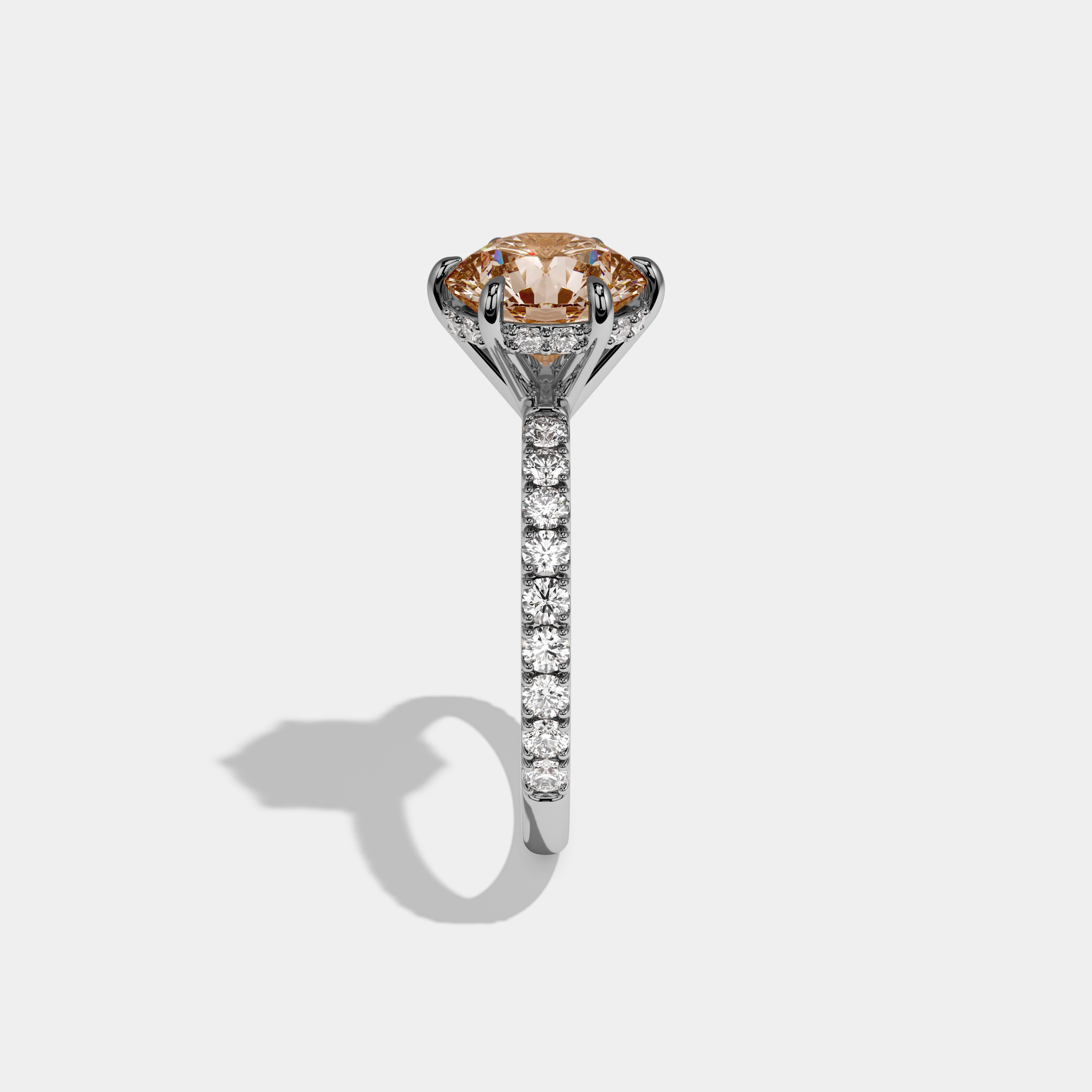 Elizabeth Fancy Champagne Brown Round Brilliant Cut Diamond Band Engagement Ring 6ct 18K White Gold