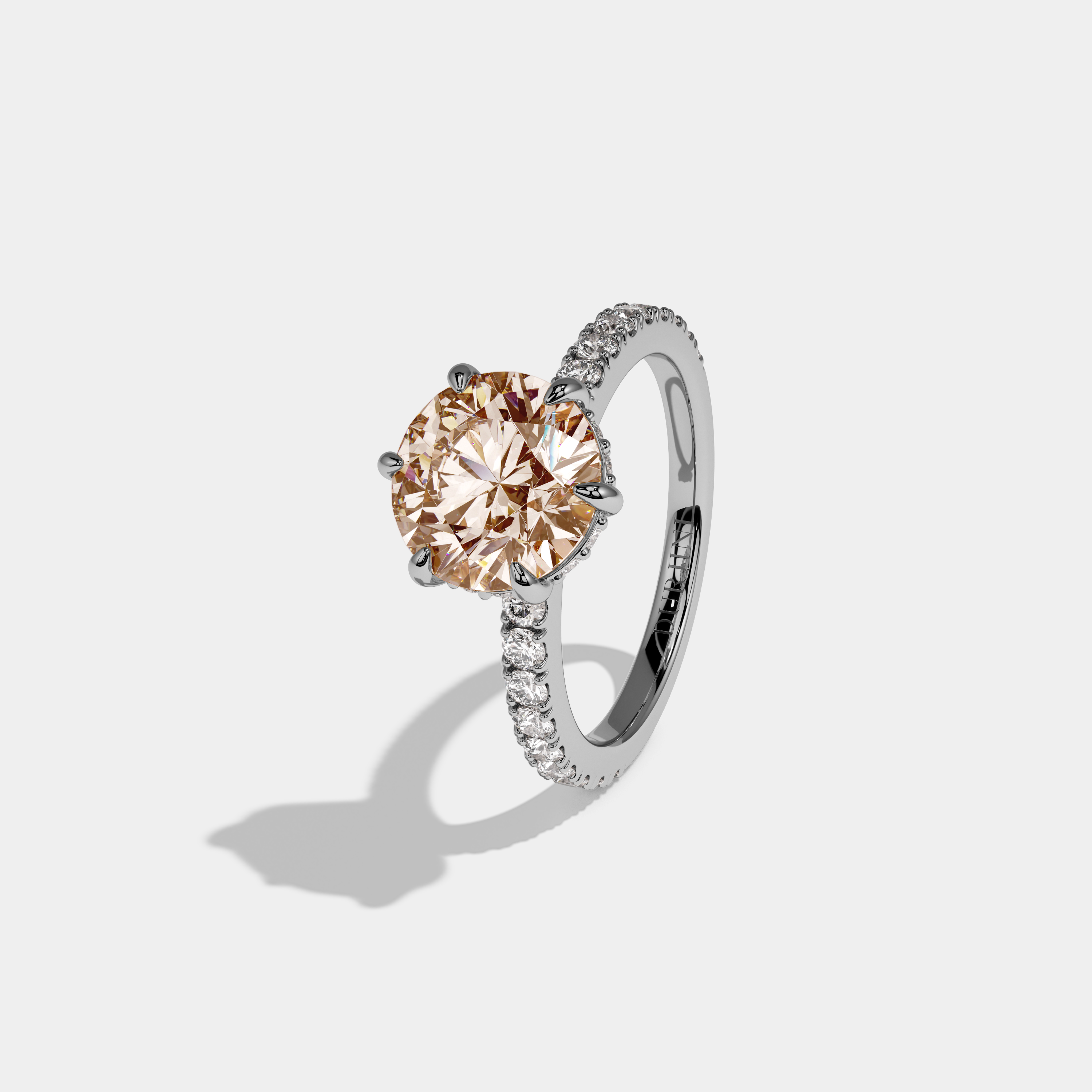 Elizabeth Fancy Champagne Brown Round Brilliant Cut Diamond Band Engagement Ring 6ct 18K White Gold