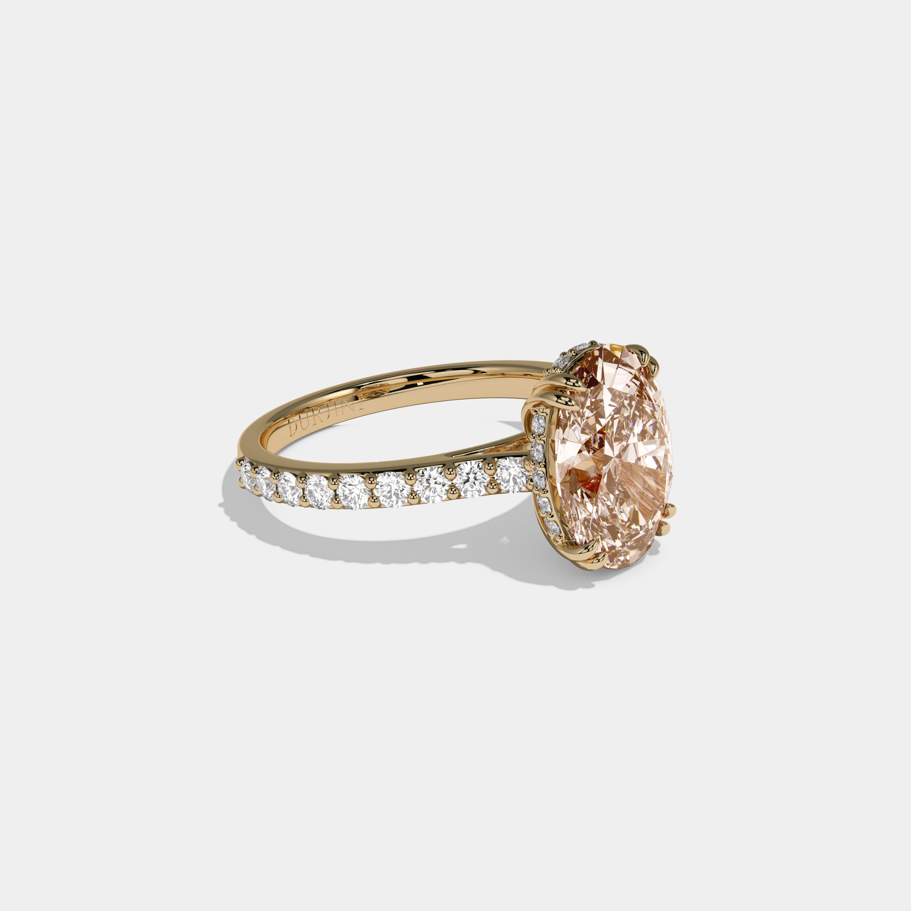 Eleanor Fancy Champagne Brown Oval Cut Diamond Band Engagement Ring 7ct 18K Yellow Gold
