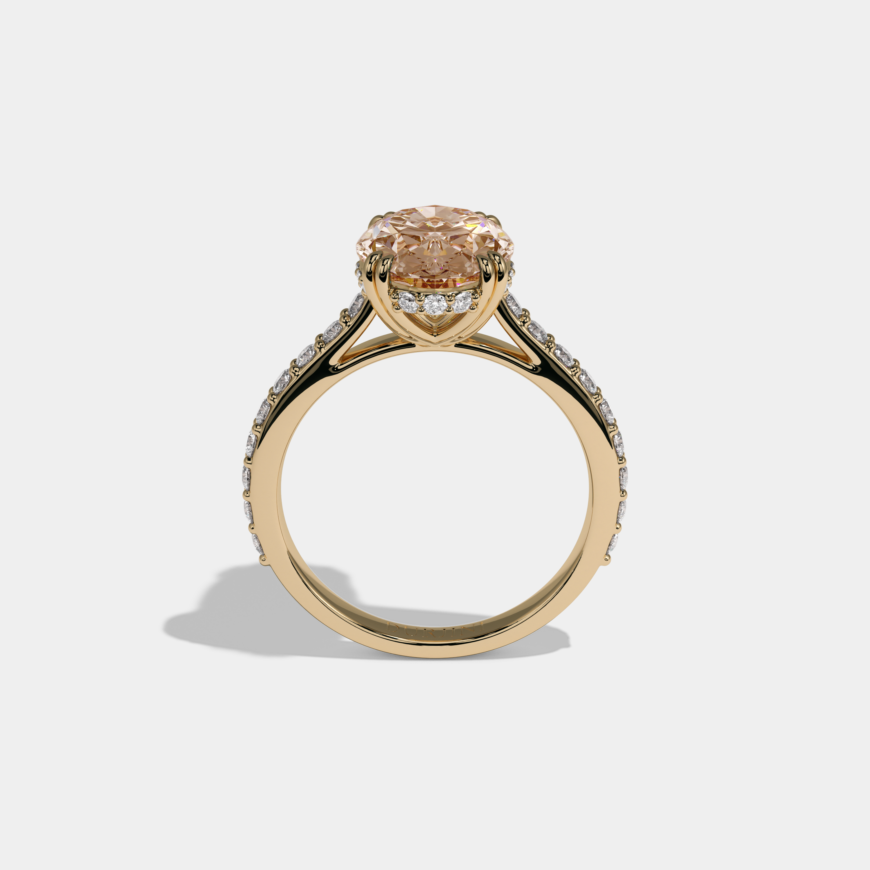 Eleanor Fancy Champagne Brown Oval Cut Diamond Band Engagement Ring 7ct 18K Yellow Gold