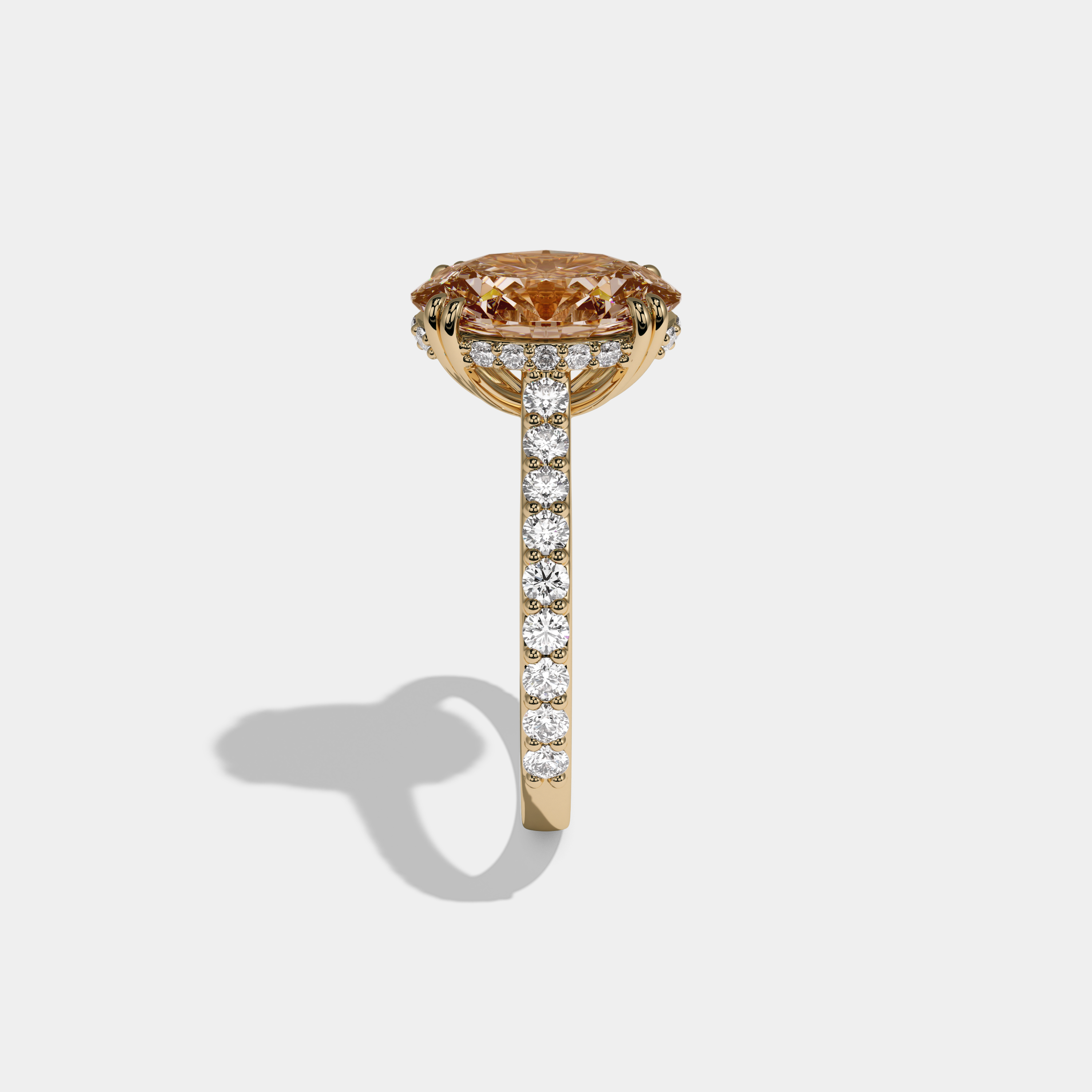 Eleanor Fancy Champagne Brown Oval Cut Diamond Band Engagement Ring 7ct 18K Yellow Gold
