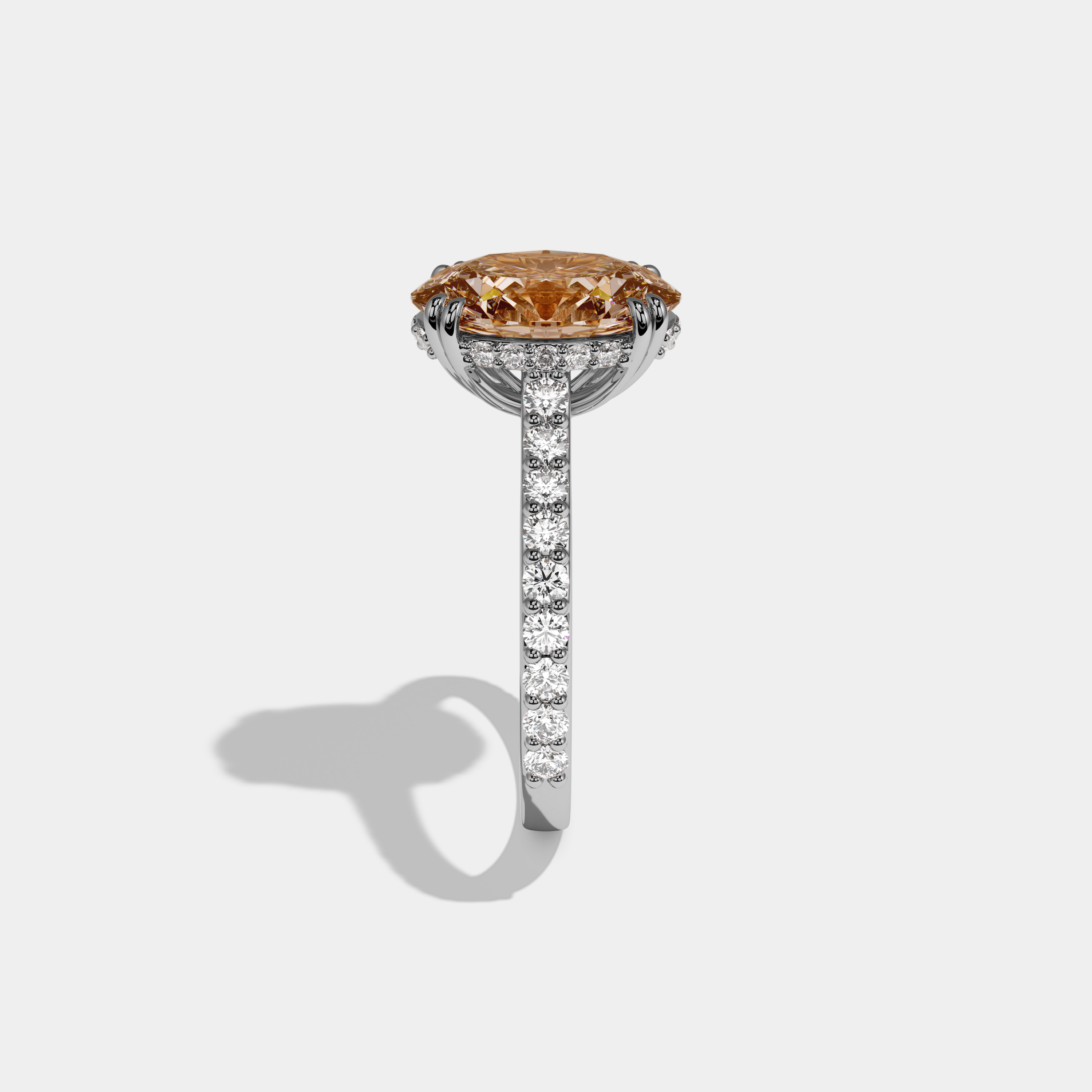 Catherine Fancy Champagne Brown Oval Cut Diamond Band Engagement Ring 7ct 18K White Gold