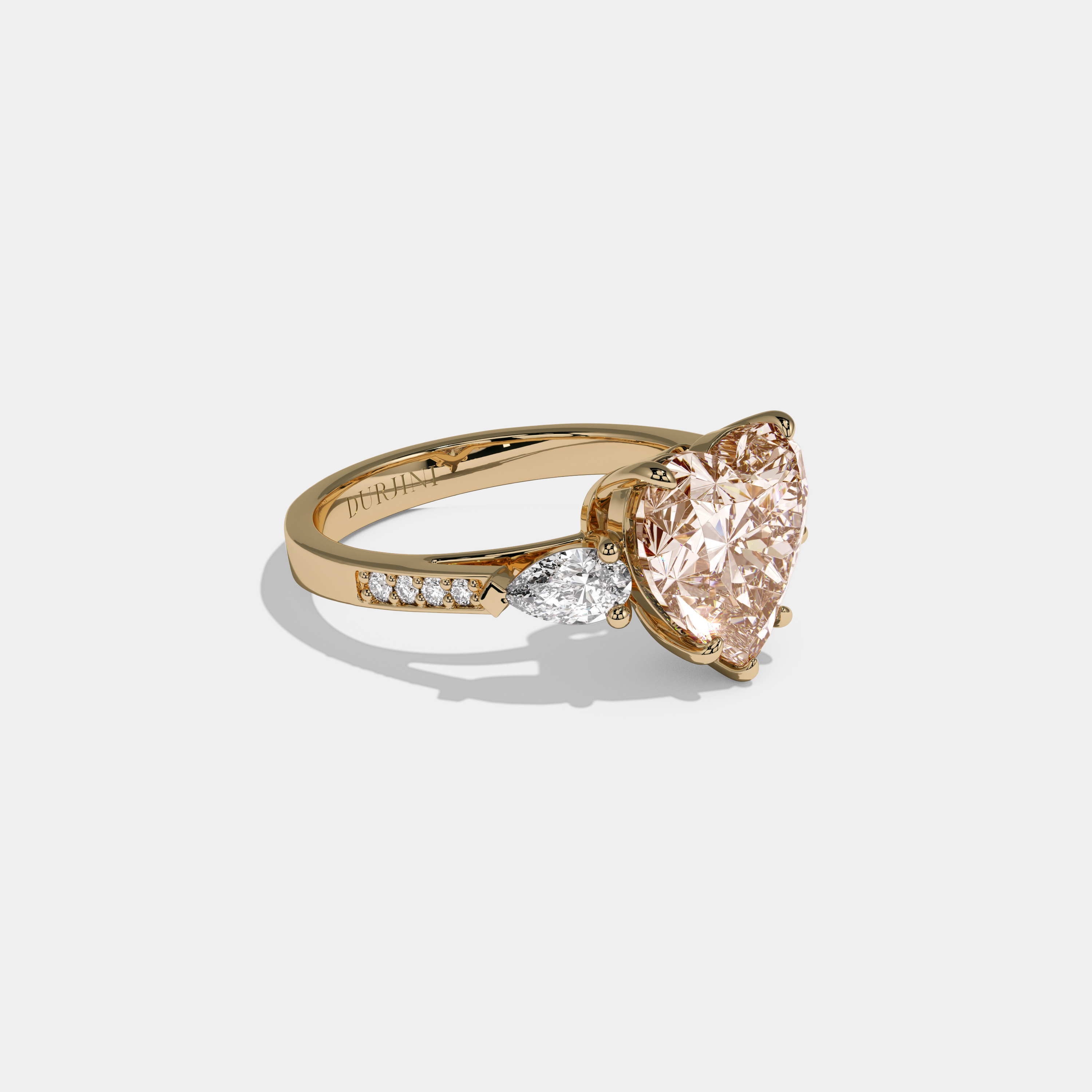 Catherine Fancy Champagne Brown Heart Brilliant Cut Diamond Band With Pear Sides Engagement Ring 7ct 18K Yellow Gold
