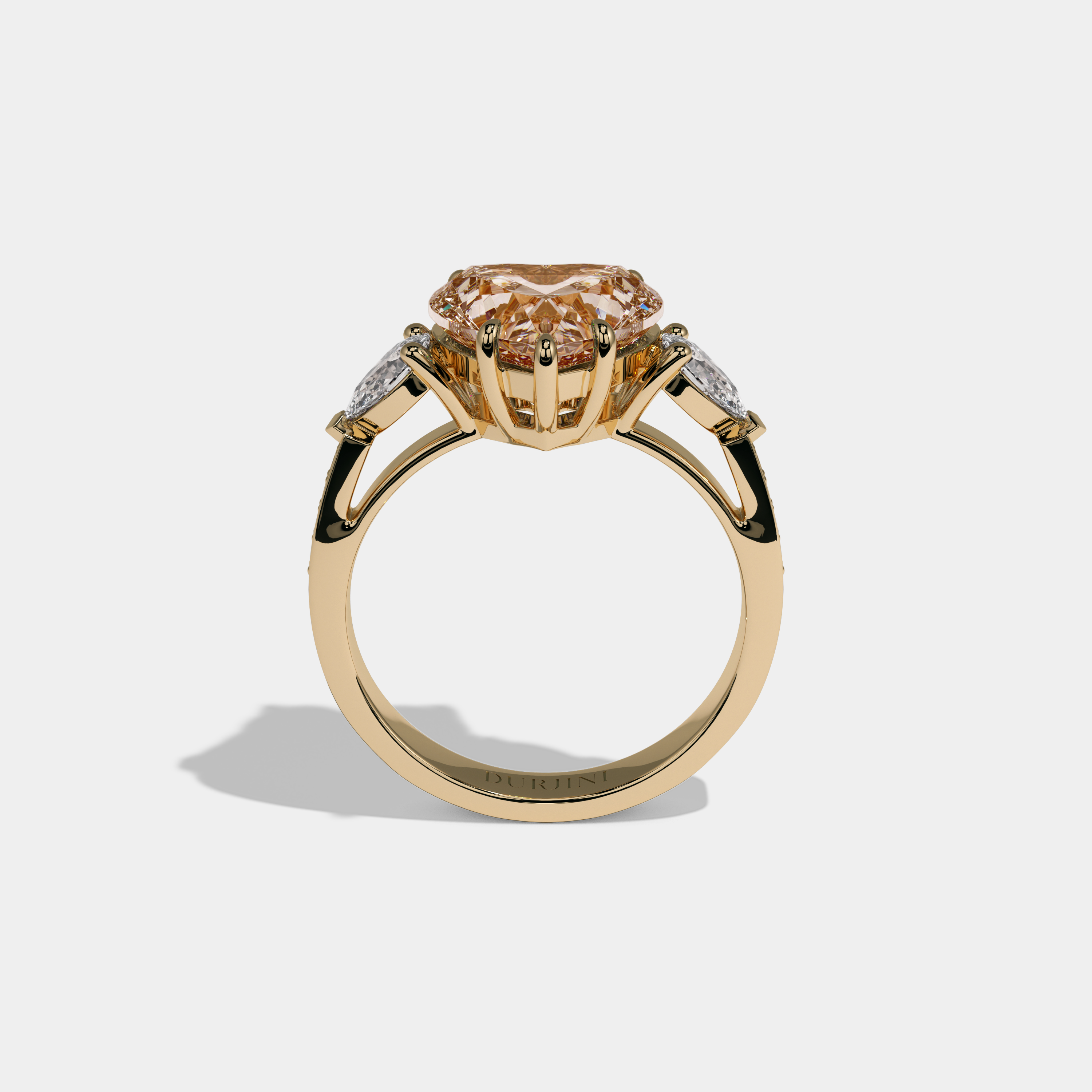 Catherine Fancy Champagne Brown Heart Brilliant Cut Diamond Band With Pear Sides Engagement Ring 7ct 18K Yellow Gold