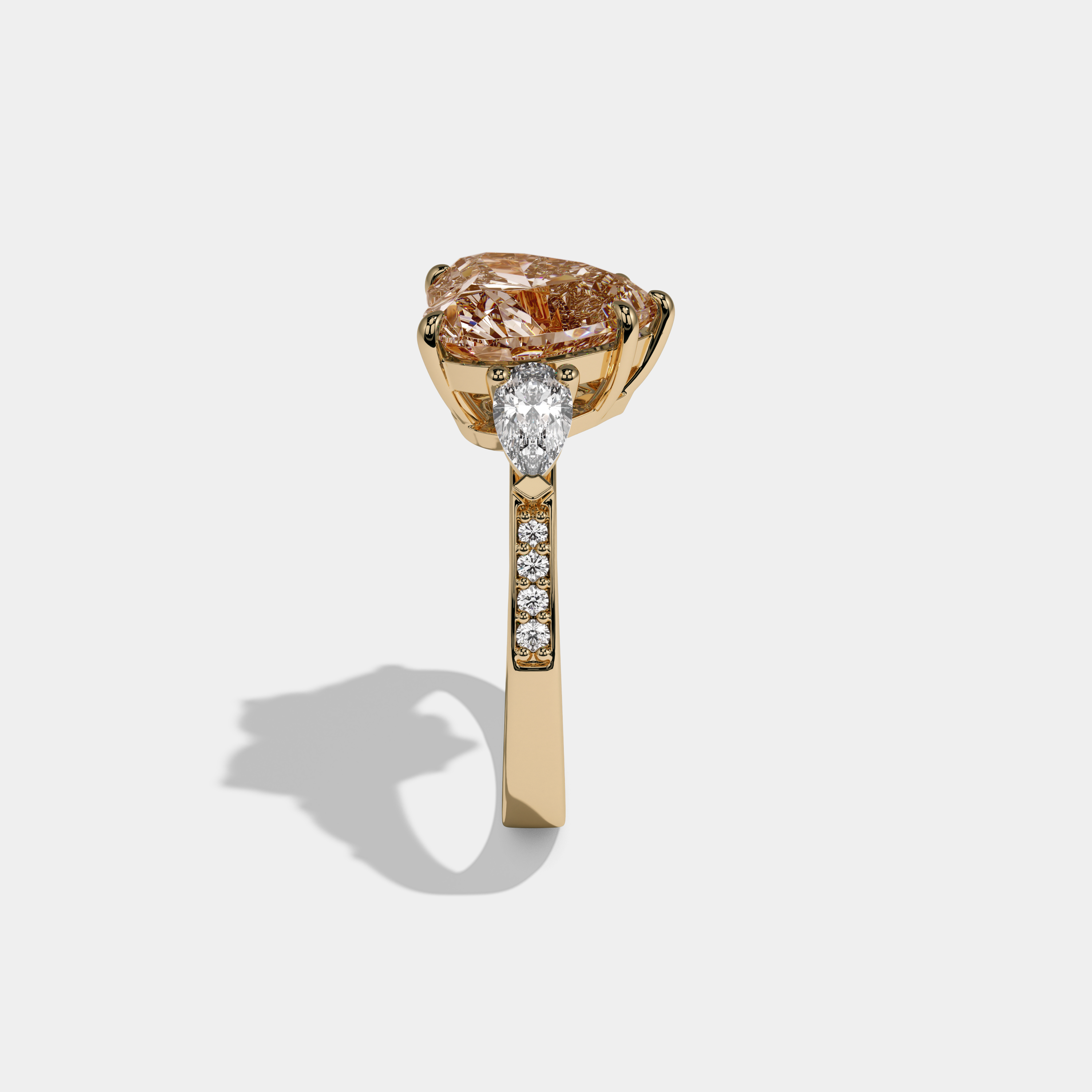 Catherine Fancy Champagne Brown Heart Brilliant Cut Diamond Band With Pear Sides Engagement Ring 7ct 18K Yellow Gold
