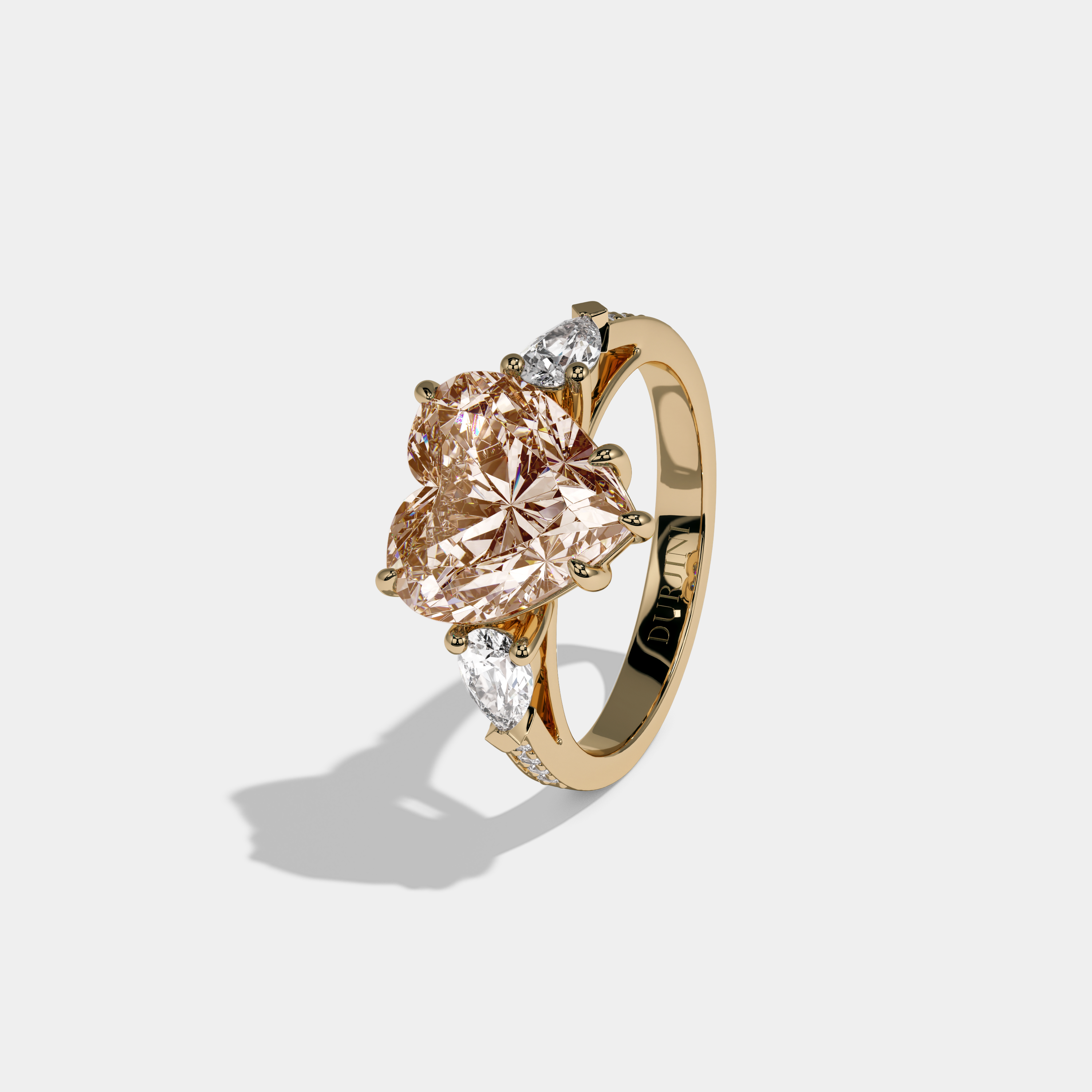 Catherine Fancy Champagne Brown Heart Brilliant Cut Diamond Band With Pear Sides Engagement Ring 7ct 18K Yellow Gold