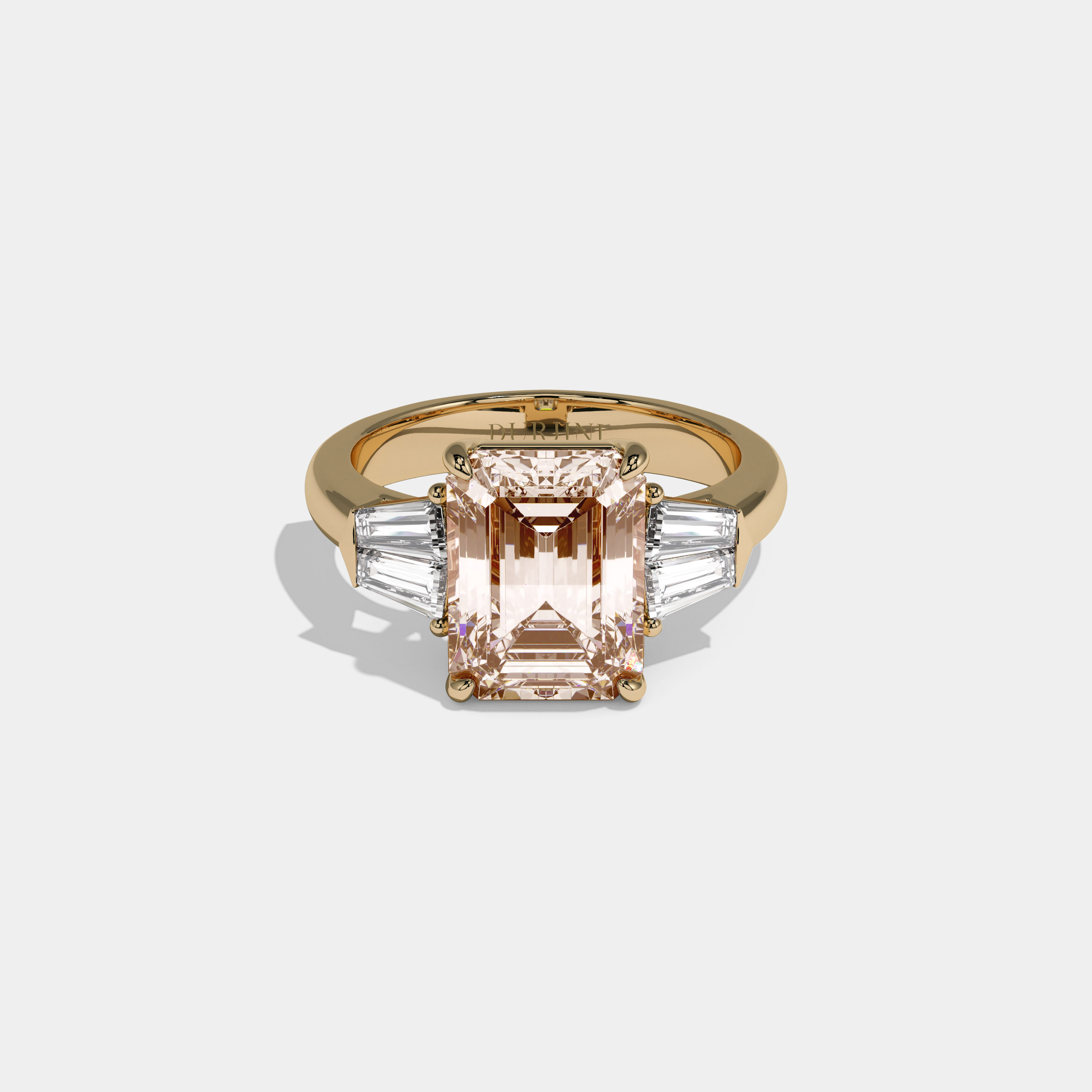 Catherine Fancy Champagne Brown Emerald Cut Diamond Plain Band With Baguette Sides Engagement Ring 6ct 18K Yellow Gold