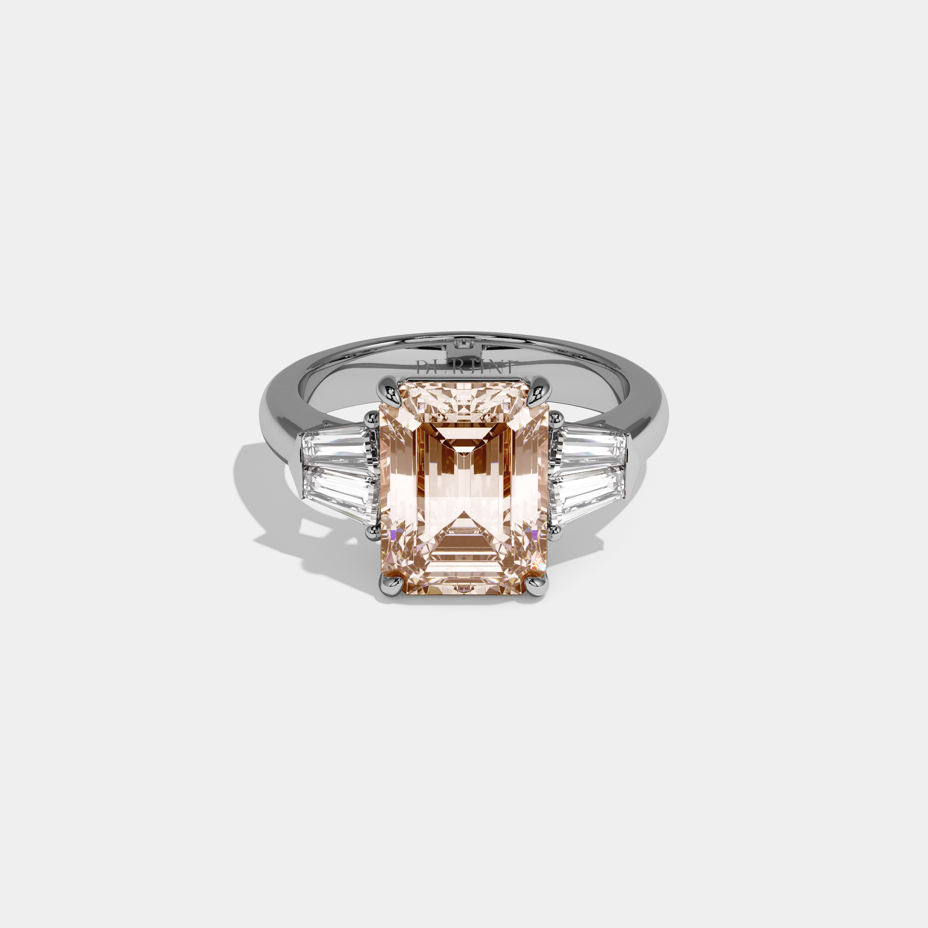 Louisa Fancy Champagne Brown Emerald Cut Diamond Plain Band With Baguette Sides Engagement Ring 6ct 18K White Gold
