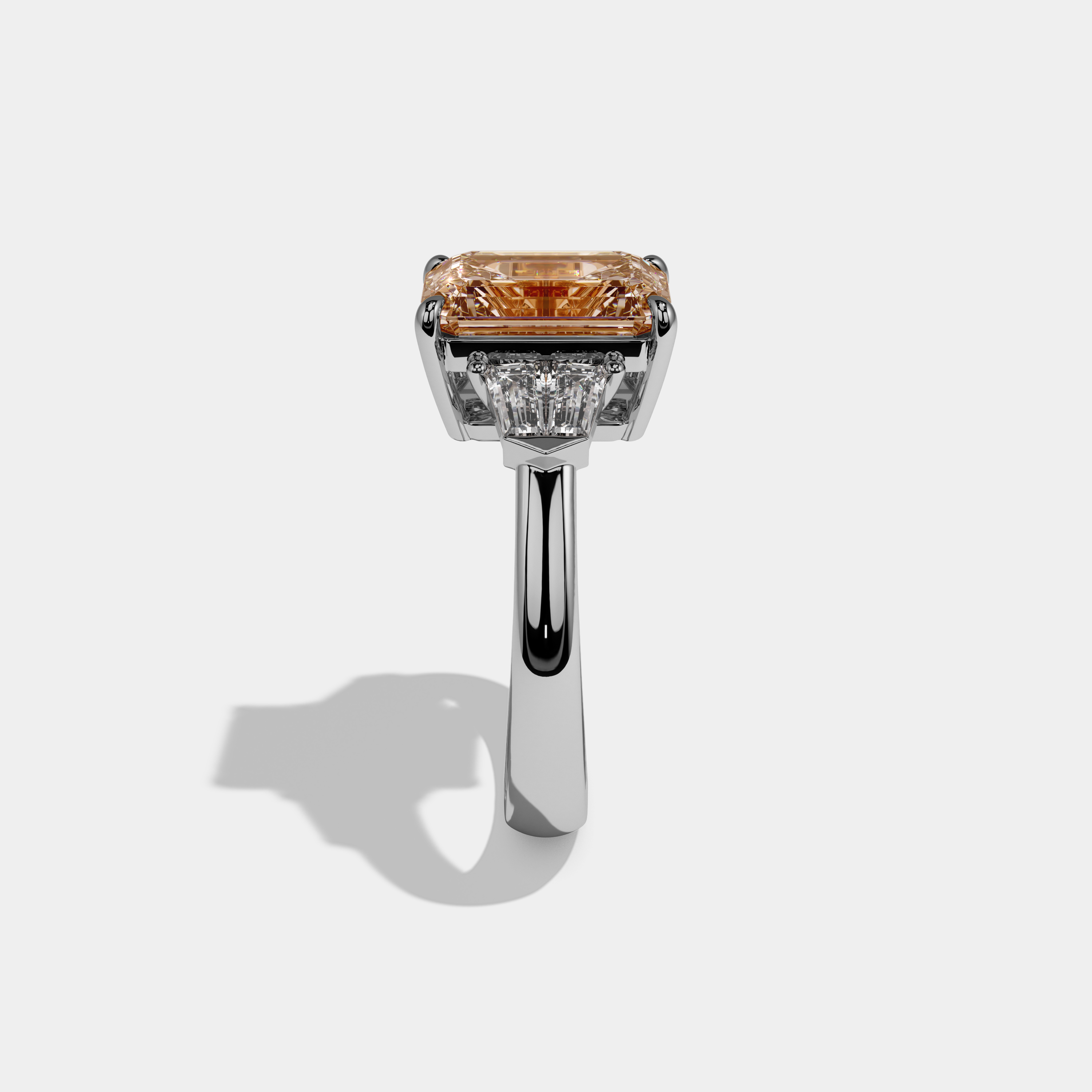 Louisa Fancy Champagne Brown Emerald Cut Diamond Plain Band With Baguette Sides Engagement Ring 6ct 18K White Gold